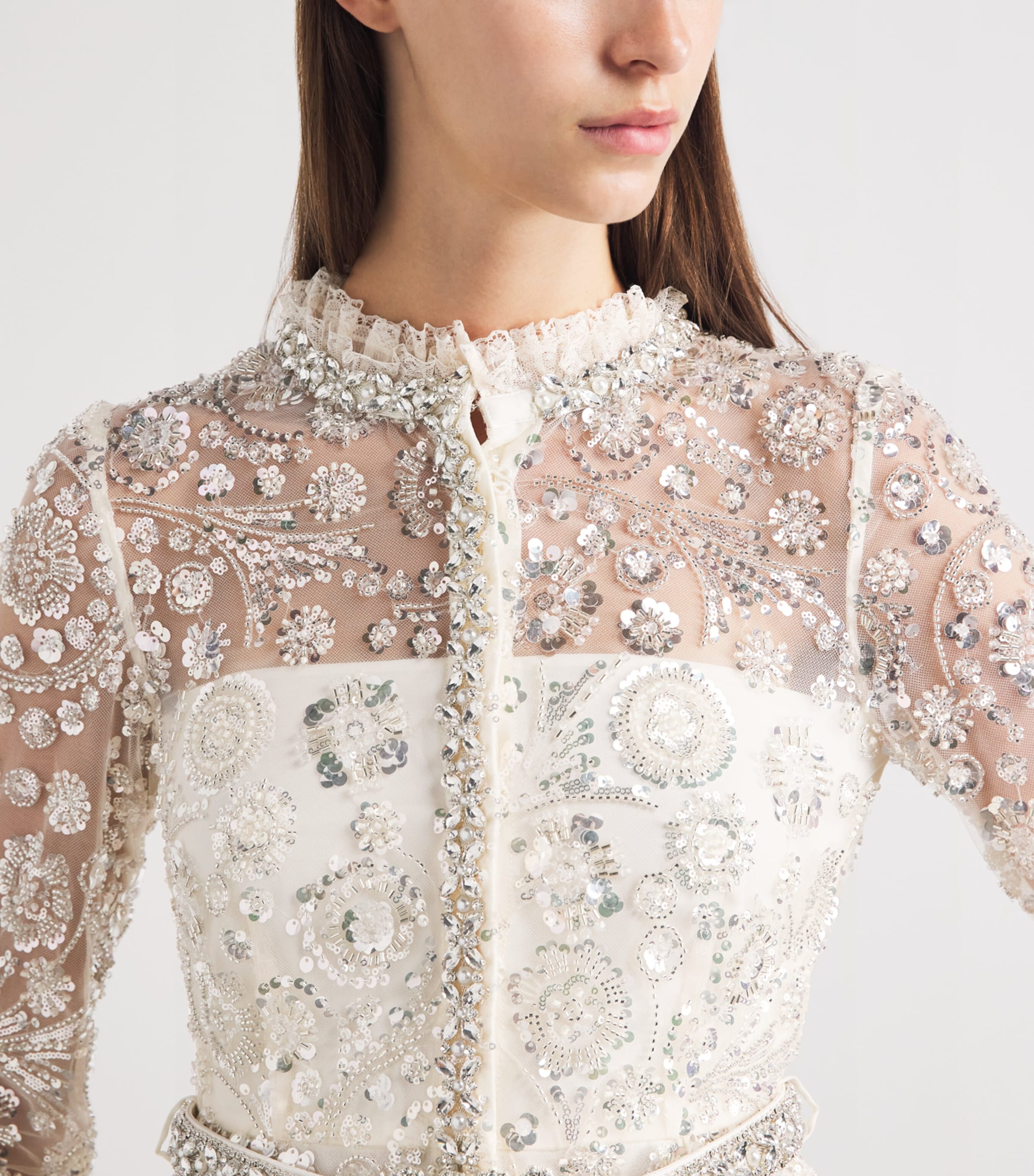 Self-Portrait Womens Satin Sequin-Embellished Gown Cream Image 3