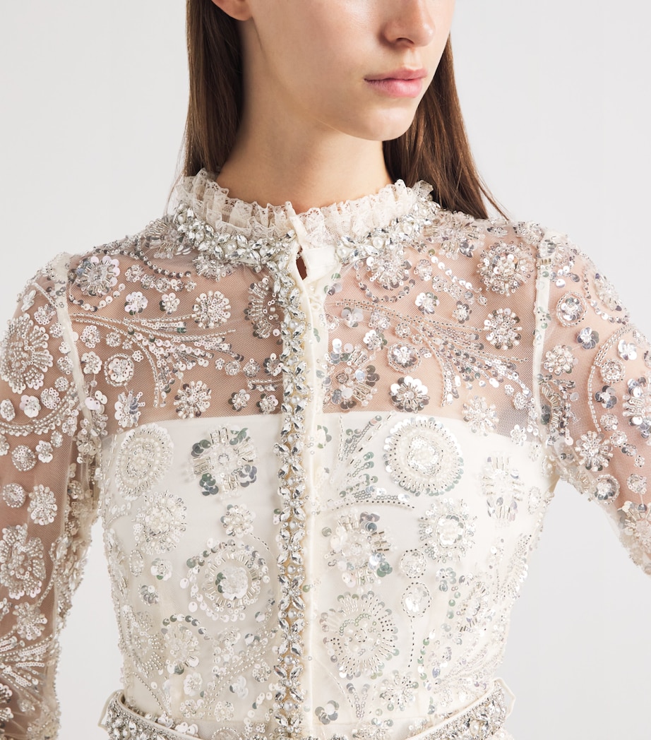 Self-Portrait Womens Satin Sequin-Embellished Gown Cream Image 3