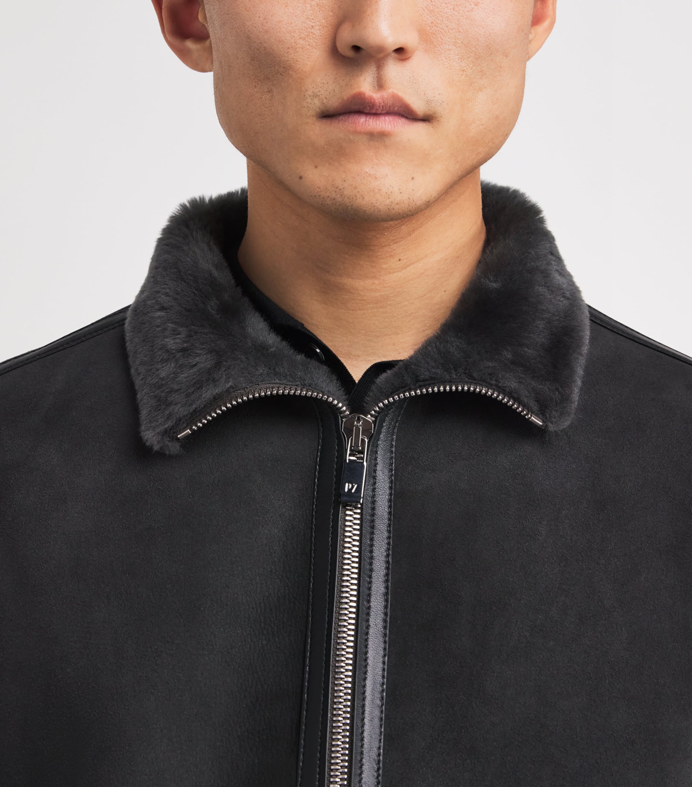 Suede Shearling Bomber Jacket 31 GREY Image 6