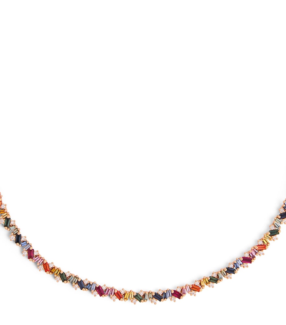 Rose Gold, Rainbow Sapphire and Diamond Frenzy Tennis Necklace 18K RG/RS Image 1
