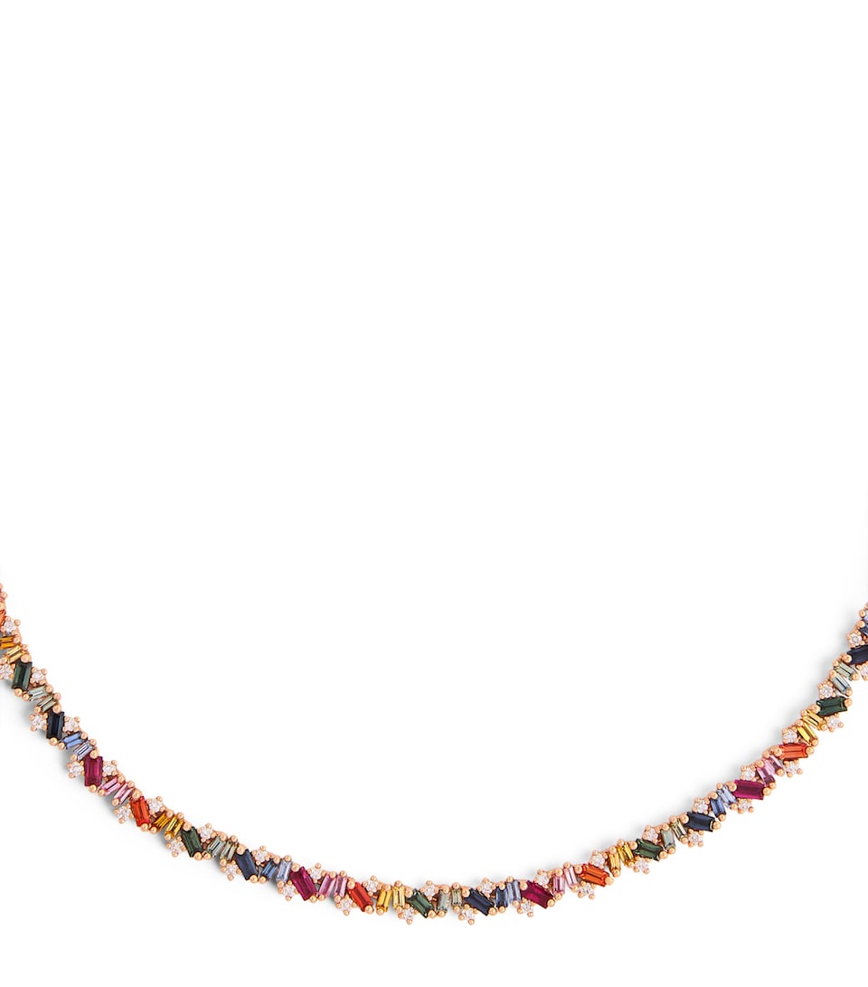 Rose Gold, Rainbow Sapphire and Diamond Frenzy Tennis Necklace