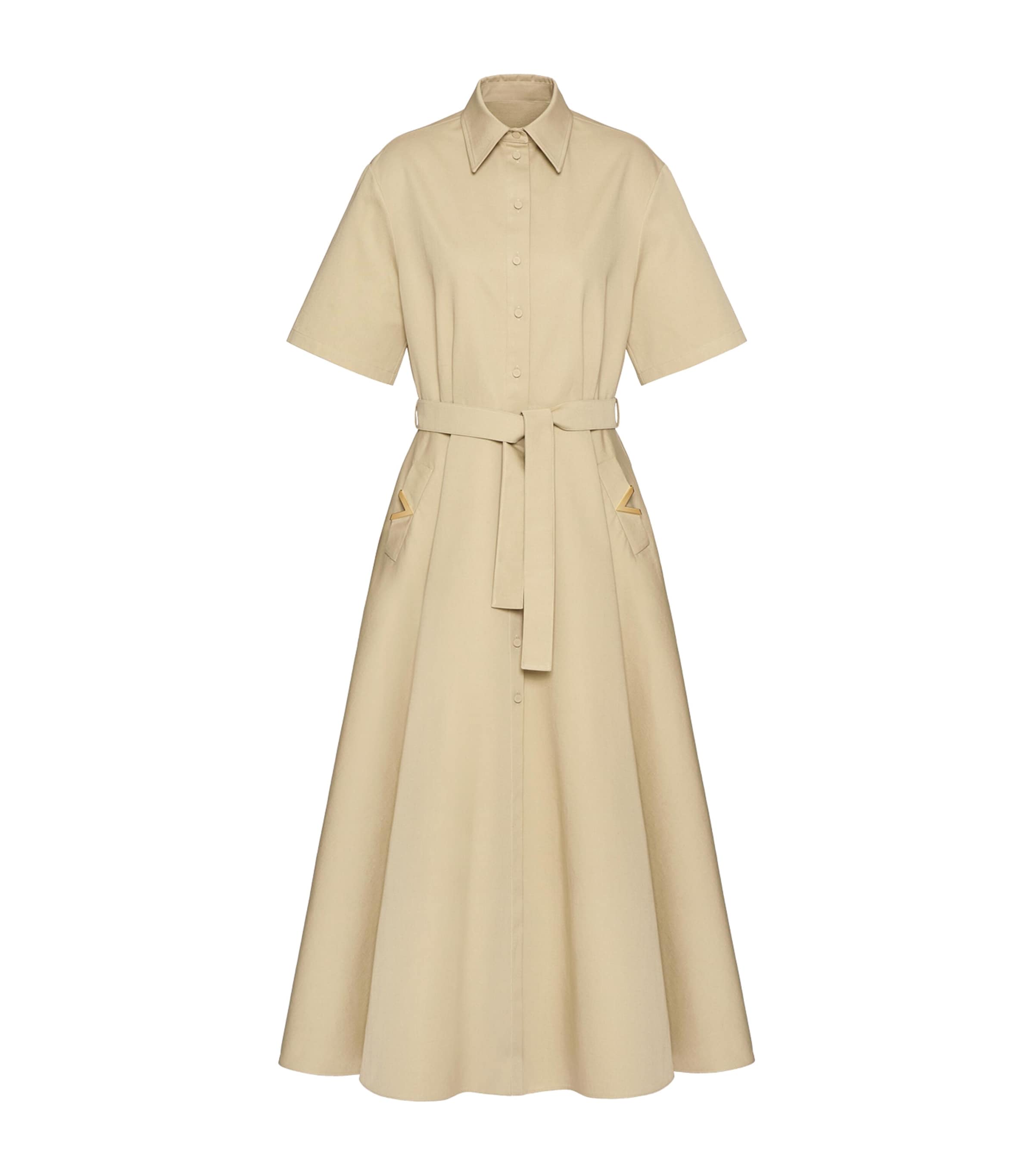 Valentino Cotton-linen V-detail Shirt Dress In Beige