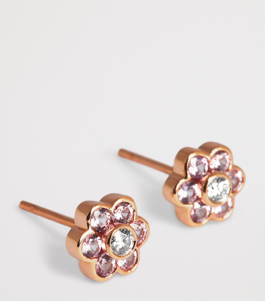 Small Rose Gold, Diamond and Sapphire Flora Stud Earrings ROSE GOLD Image 6