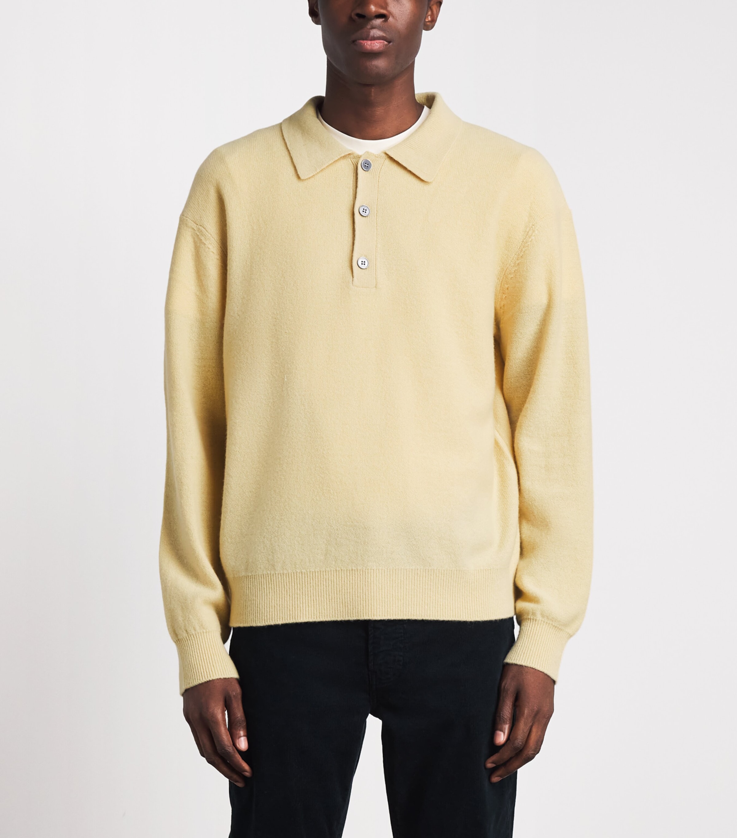 FRAME Mens Boiled-Wool Polo Sweater Oldy Old Yellow Image 4