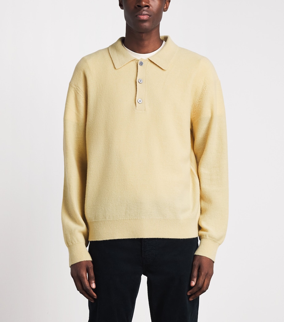 FRAME Mens Boiled-Wool Polo Sweater Oldy Old Yellow Image 4