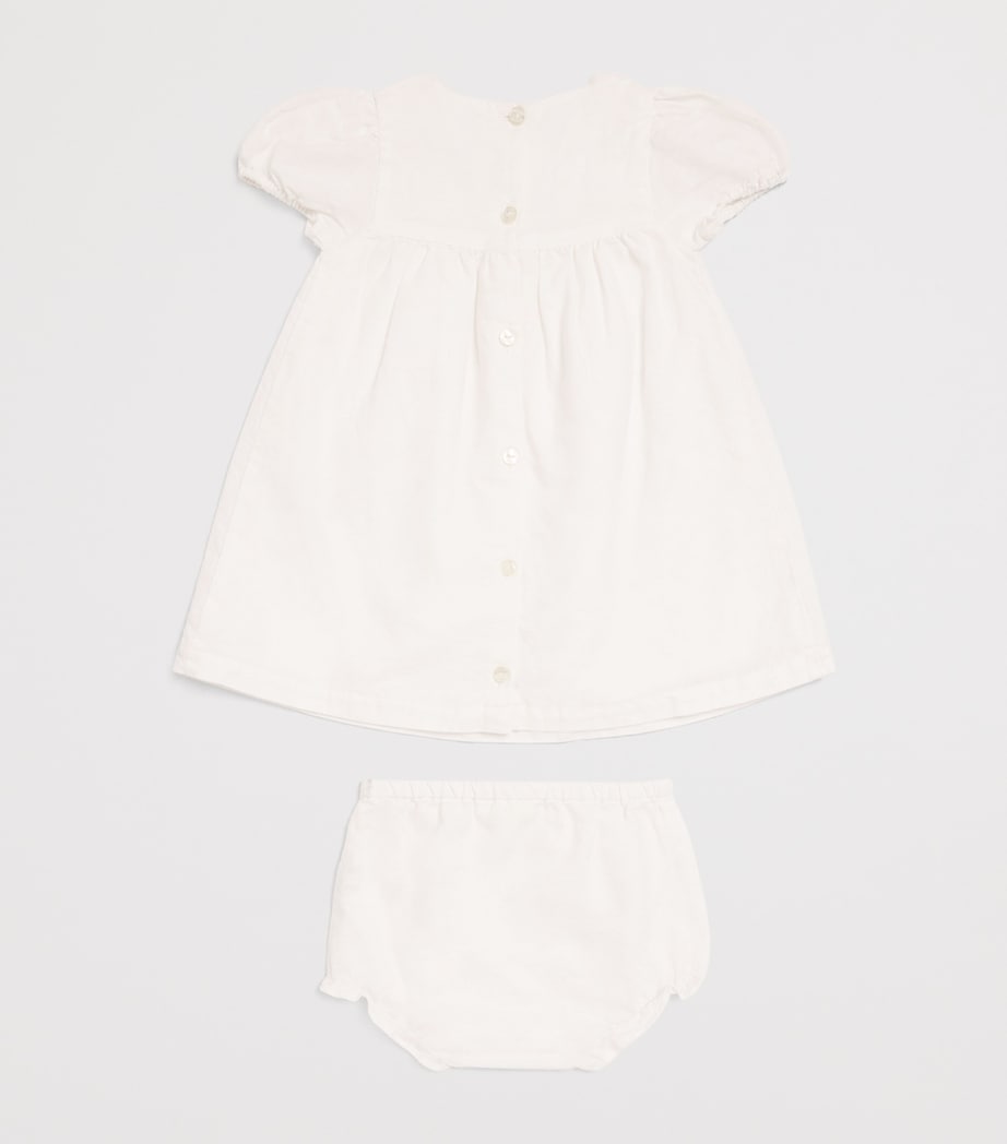 Linen-Cotton Embroidered Dress and Bloomers (0-24 Months) BLANC Image 2