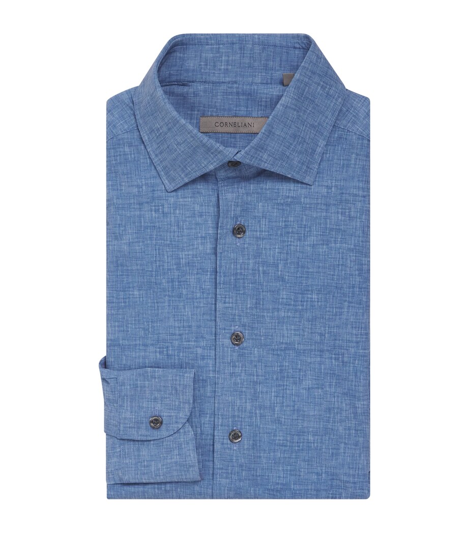 Corneliani Mens Textured Weave Shirt Drk Ceruol Brigh Image 1