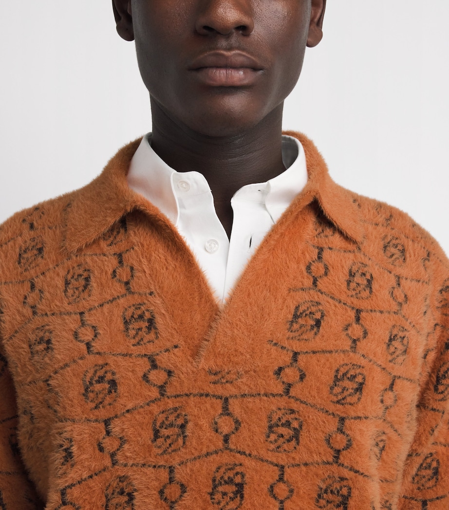 Drôle de Monsieur Mens Monogram Jacquard Polo Sweater Brown Image 3