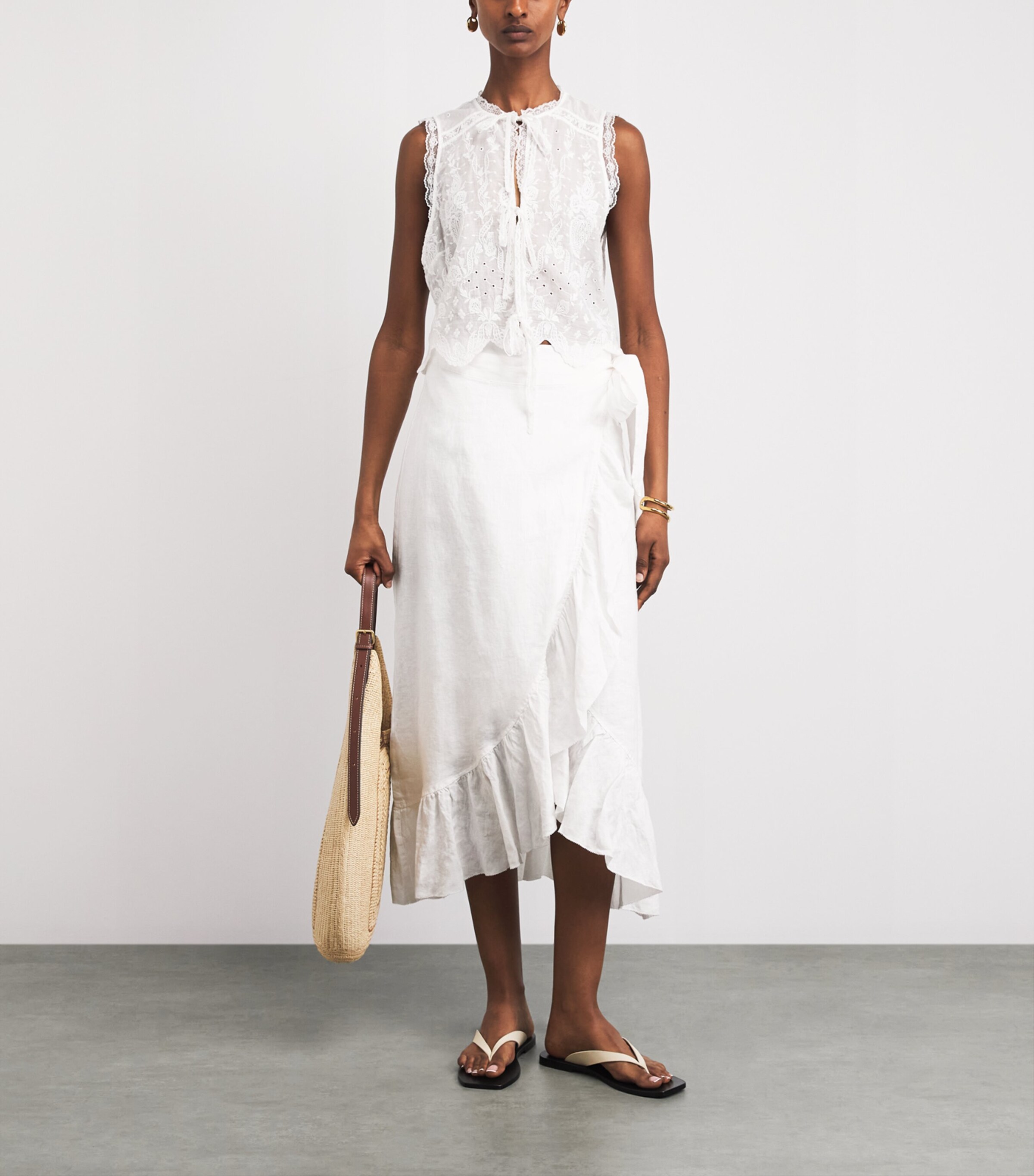 Heidi Klein Womens Linen White Bay Midi Skirt Wht Wht Image 2