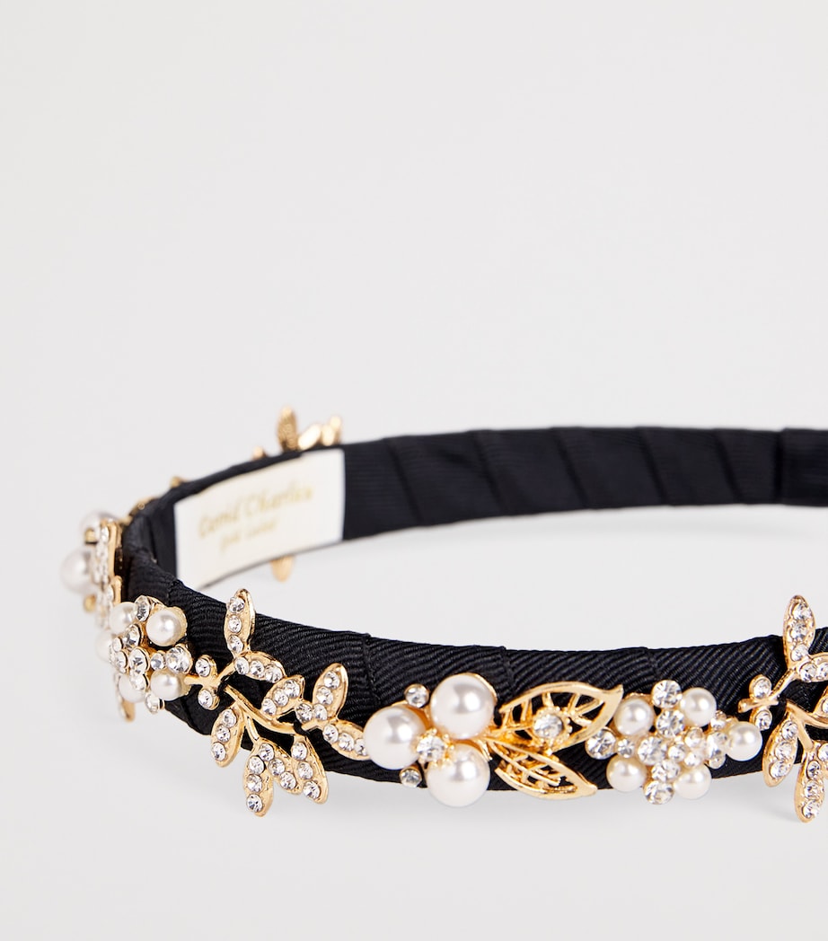 Diamanté and Faux Pearl-Embellished Headband FBLACK Image 3
