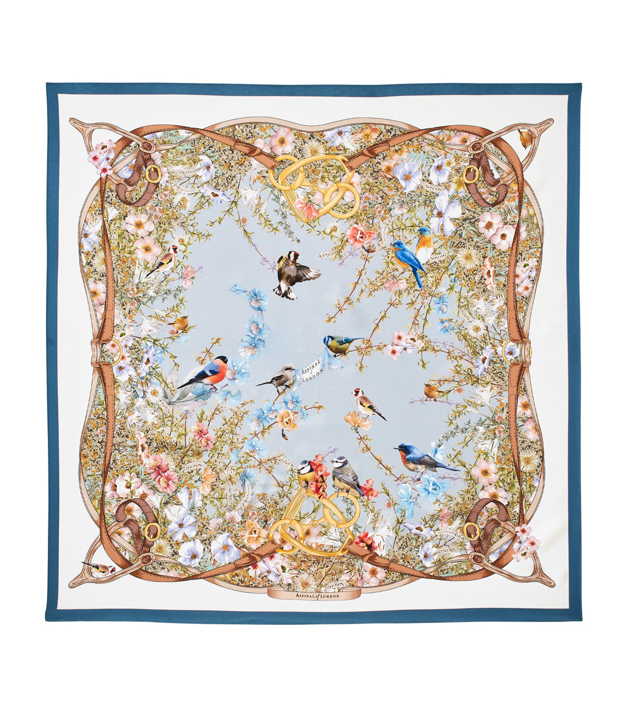 Aspinal Of London Silk Edwardian Garden Scarf Skyblue Image 1