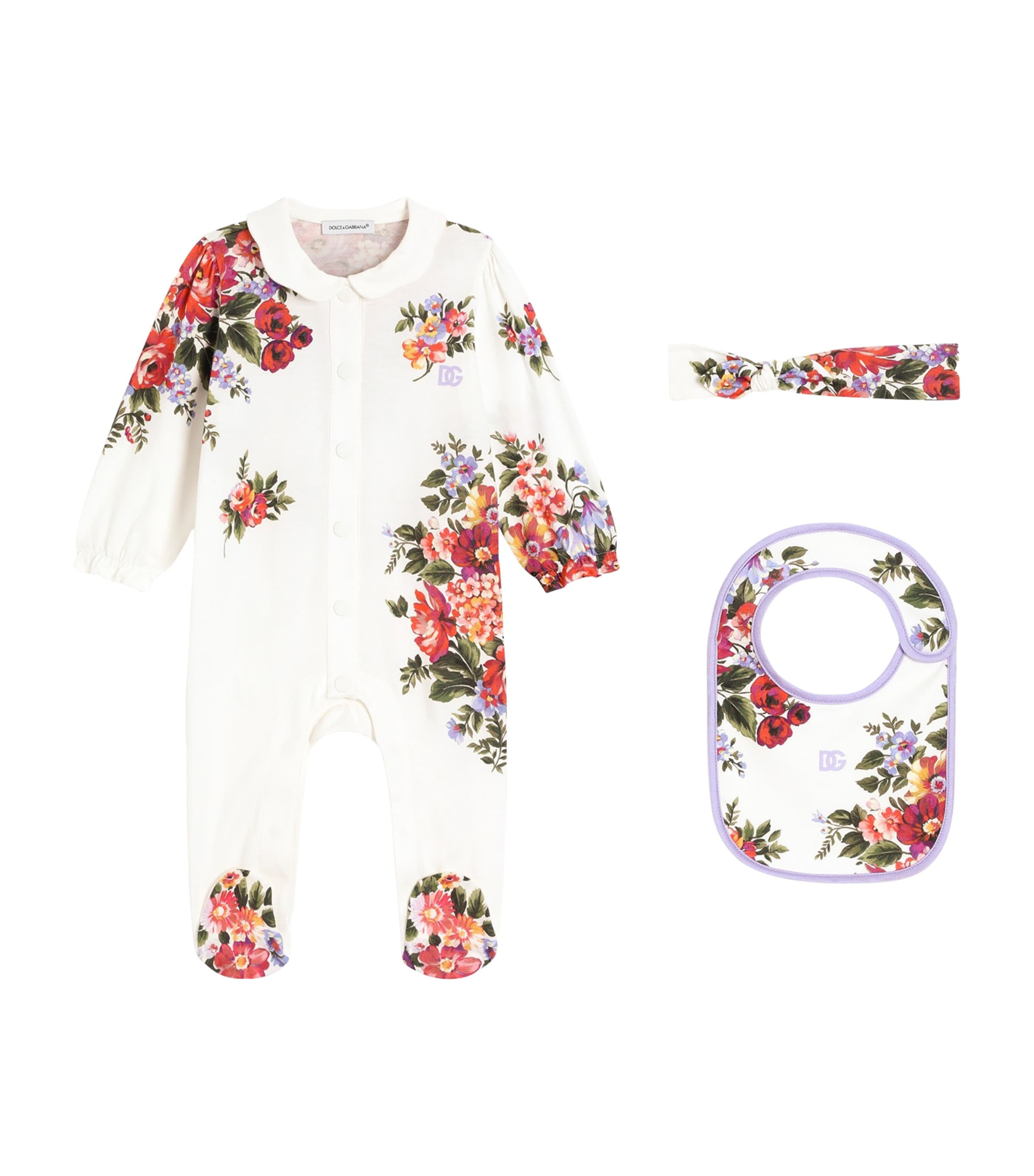 Dolce&Gabbana Kids Floral All-in-One, Headband and Bib Set (0-24 Months) Mazz.fiori F.bi Image 1