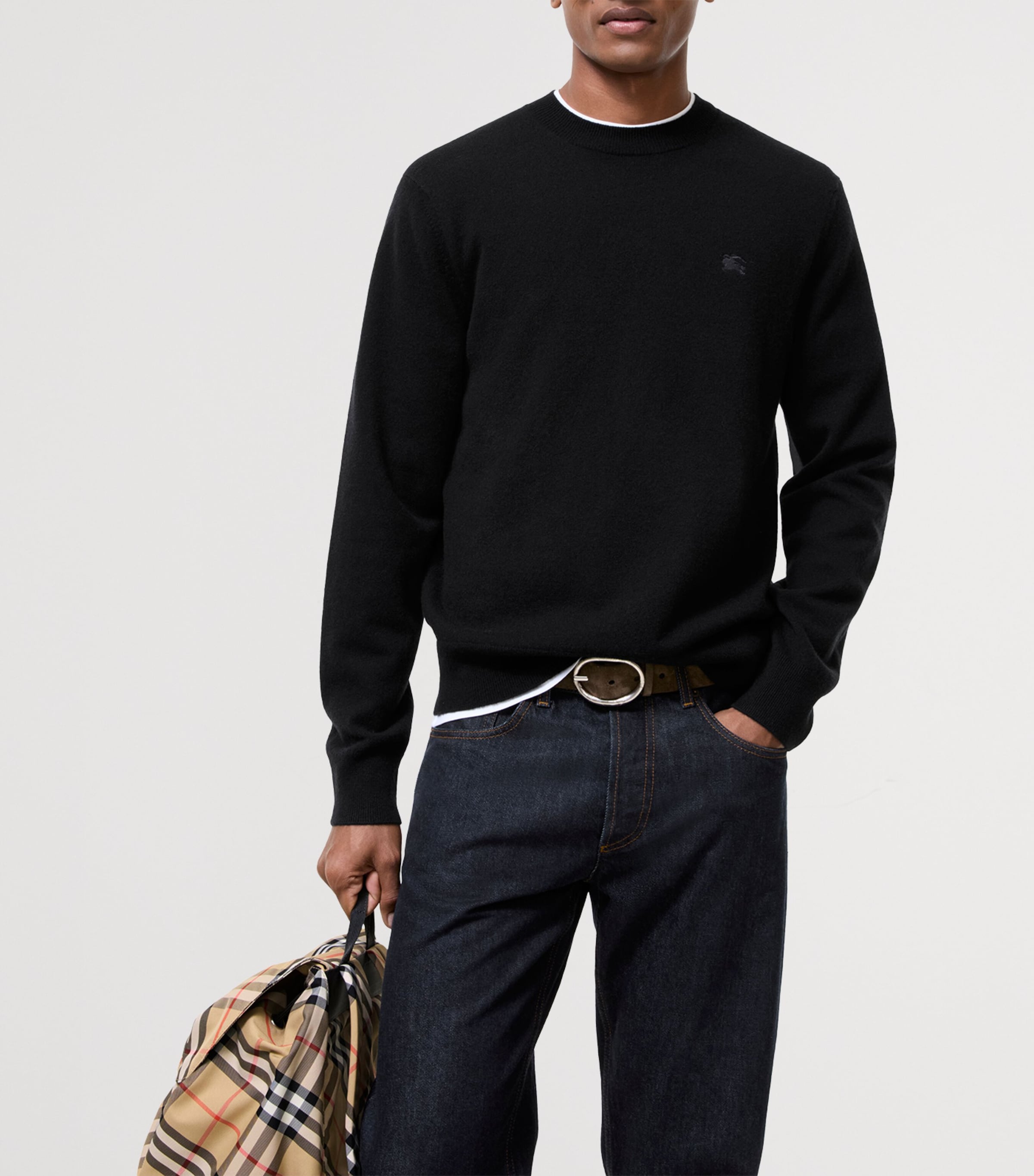 Burberry Mens Cashmere-Blend EKD Slim Sweater Black Image 2