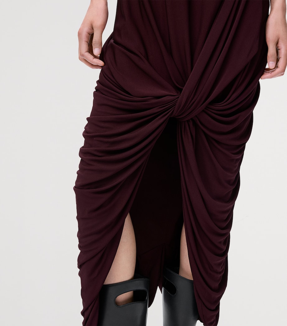 Knot-Front Draped Maxi Dress BURGUNDY Image 4