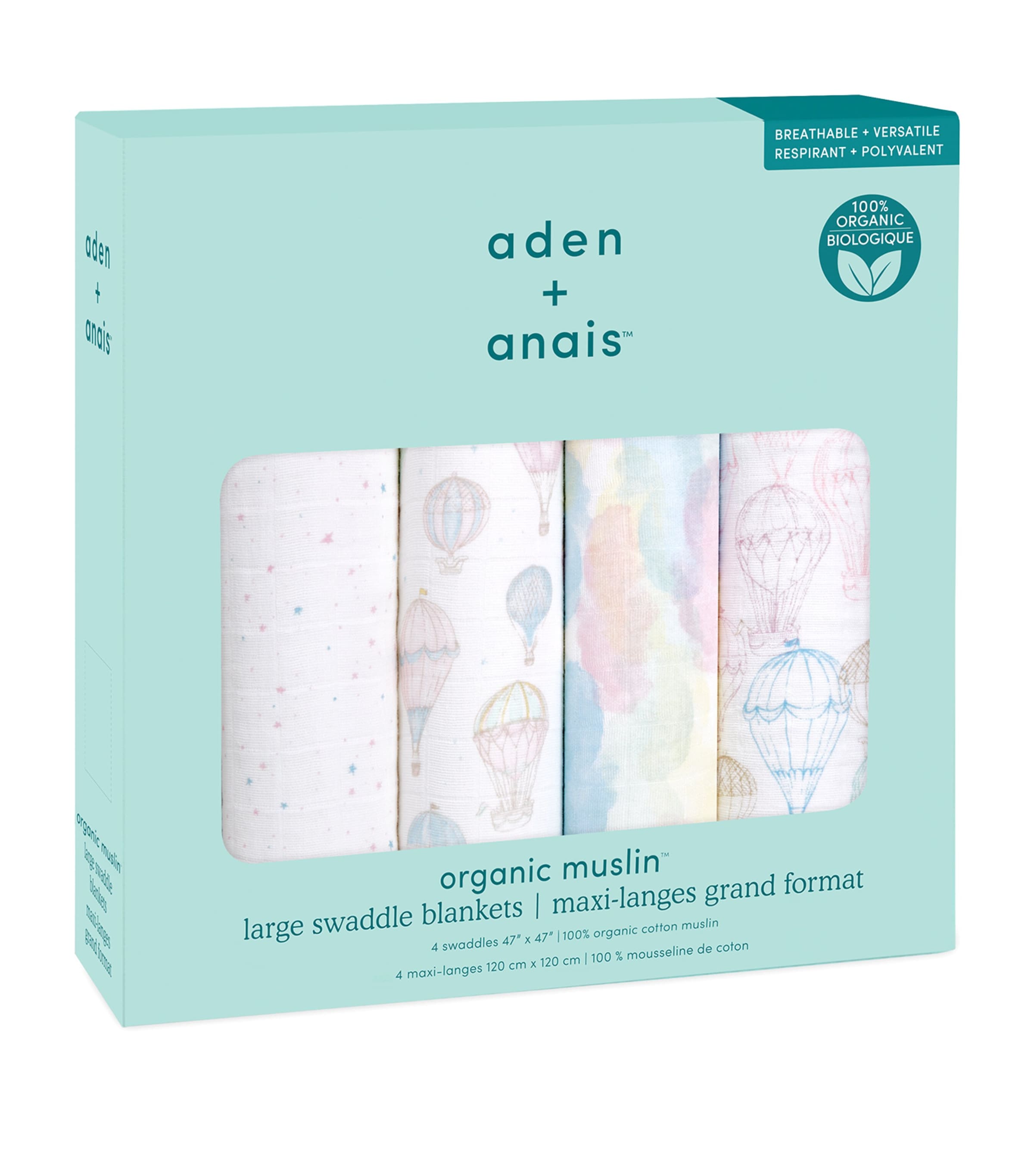 aden + anais Above The Clouds Swaddles (Pack of 4) Pink Image 2