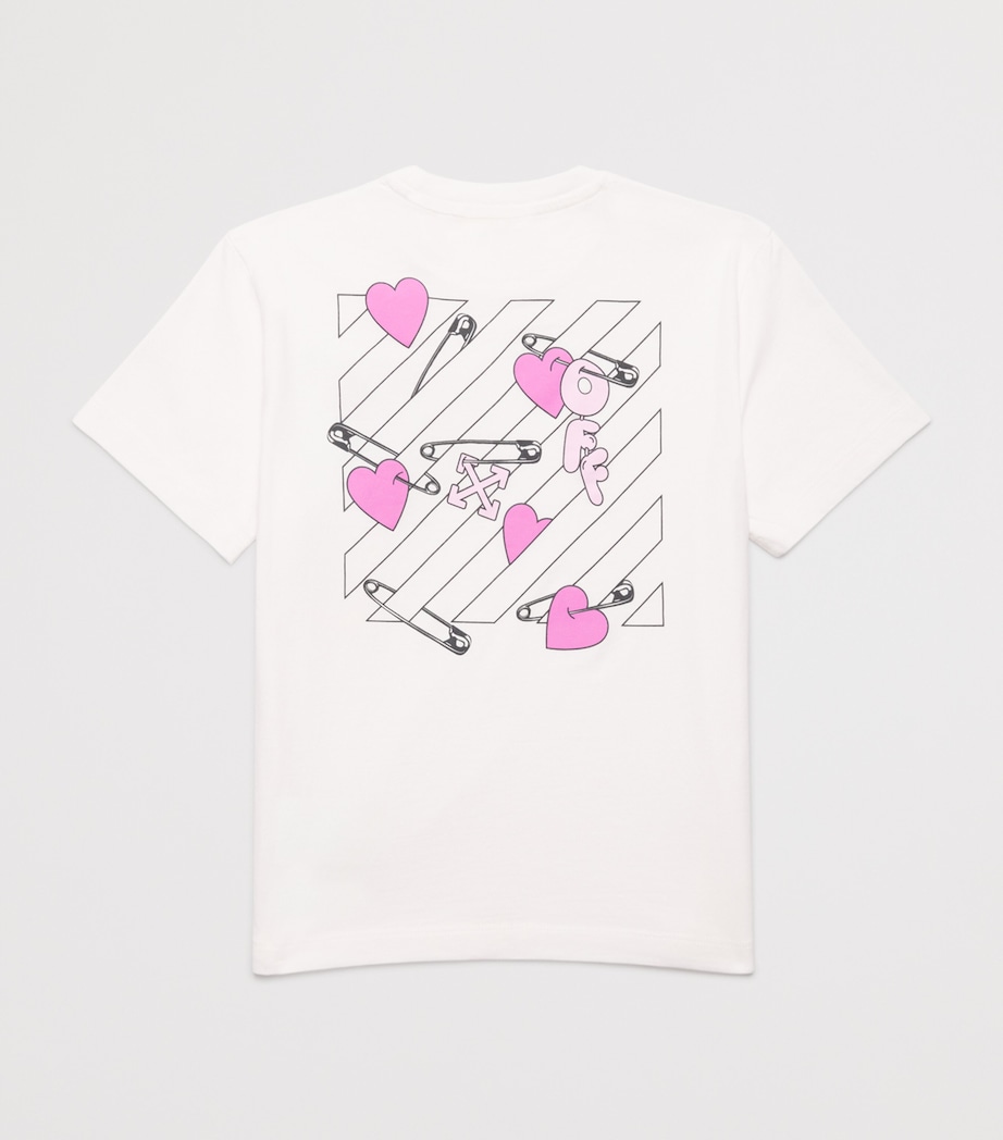 Cotton Diagonal Arrow and Heart T-Shirt (4-12+ Years) 0132WHITE-FUCHSIA Image 2