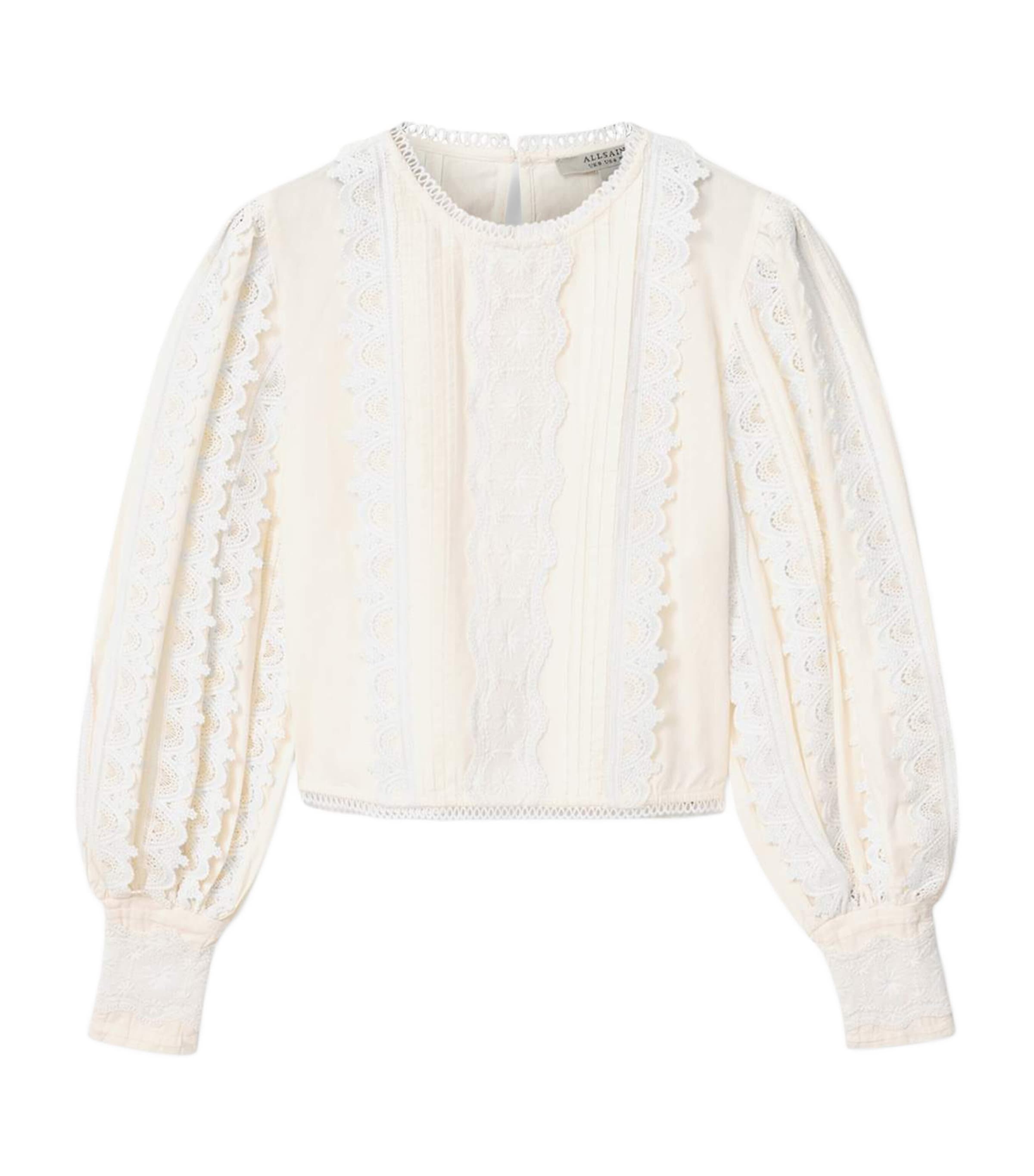 AllSaints Womens Cotton Hart Embroidered Top Optic White Image 1