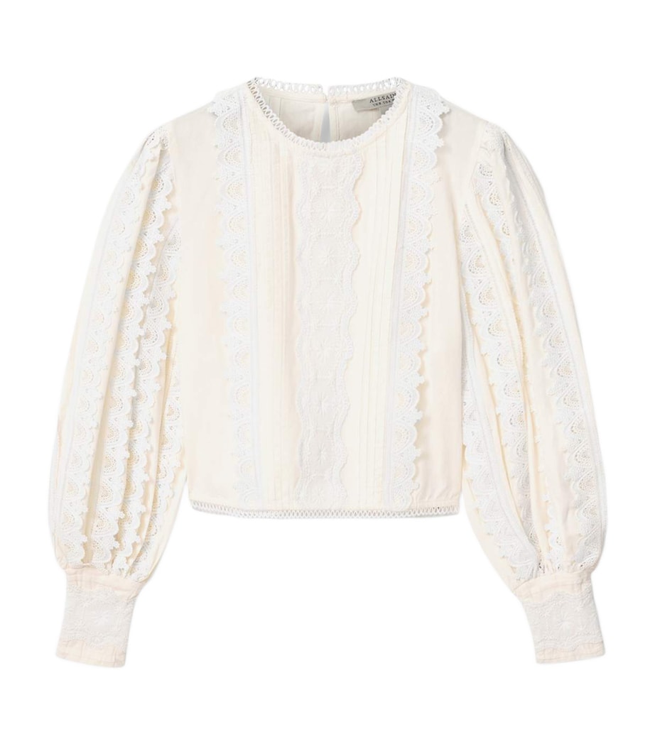 AllSaints Womens Cotton Hart Embroidered Top Optic White Image 1