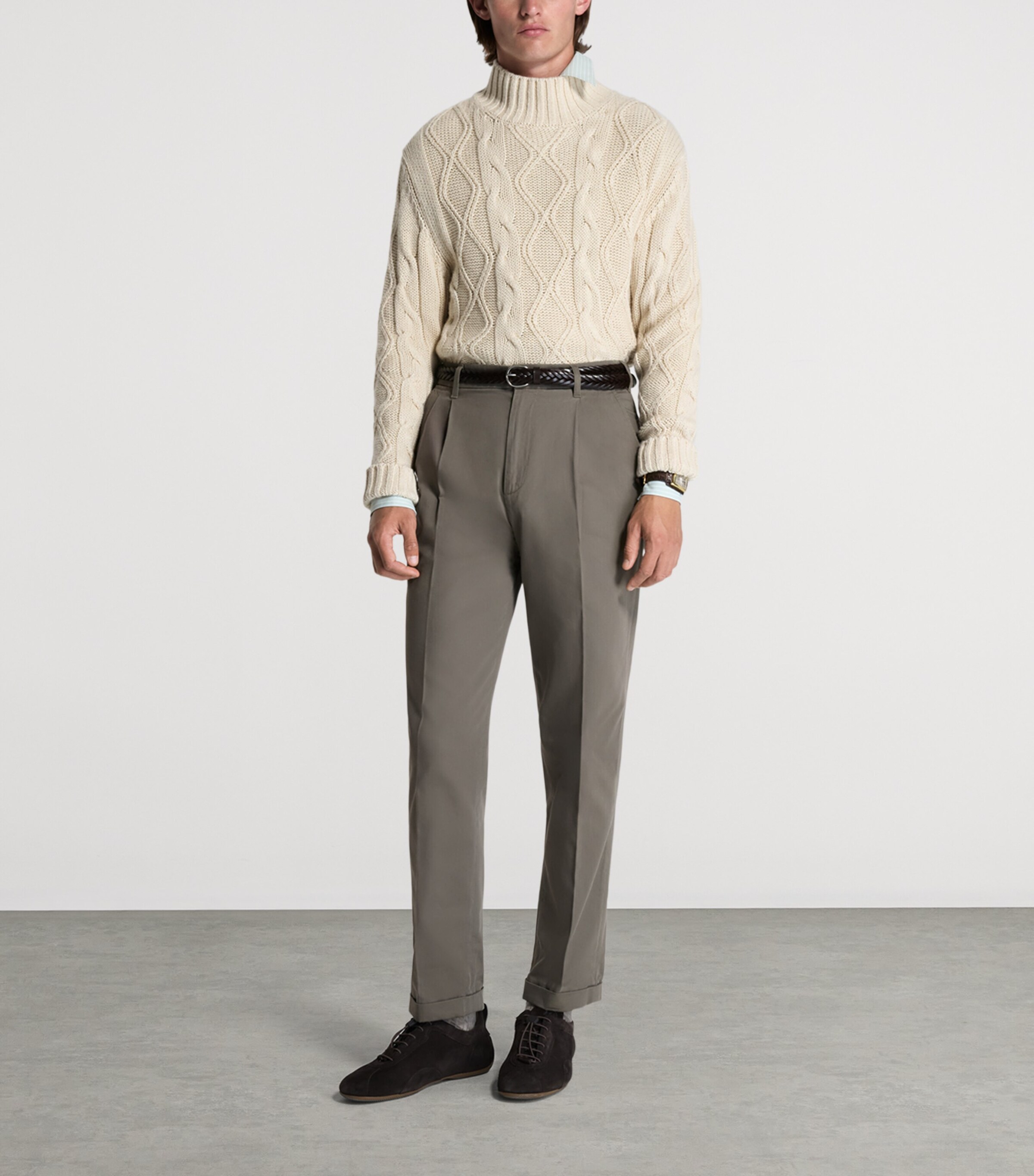 Dunhill Mens Cashmere-Blend Aran Cable-Knit Sweater Image 2