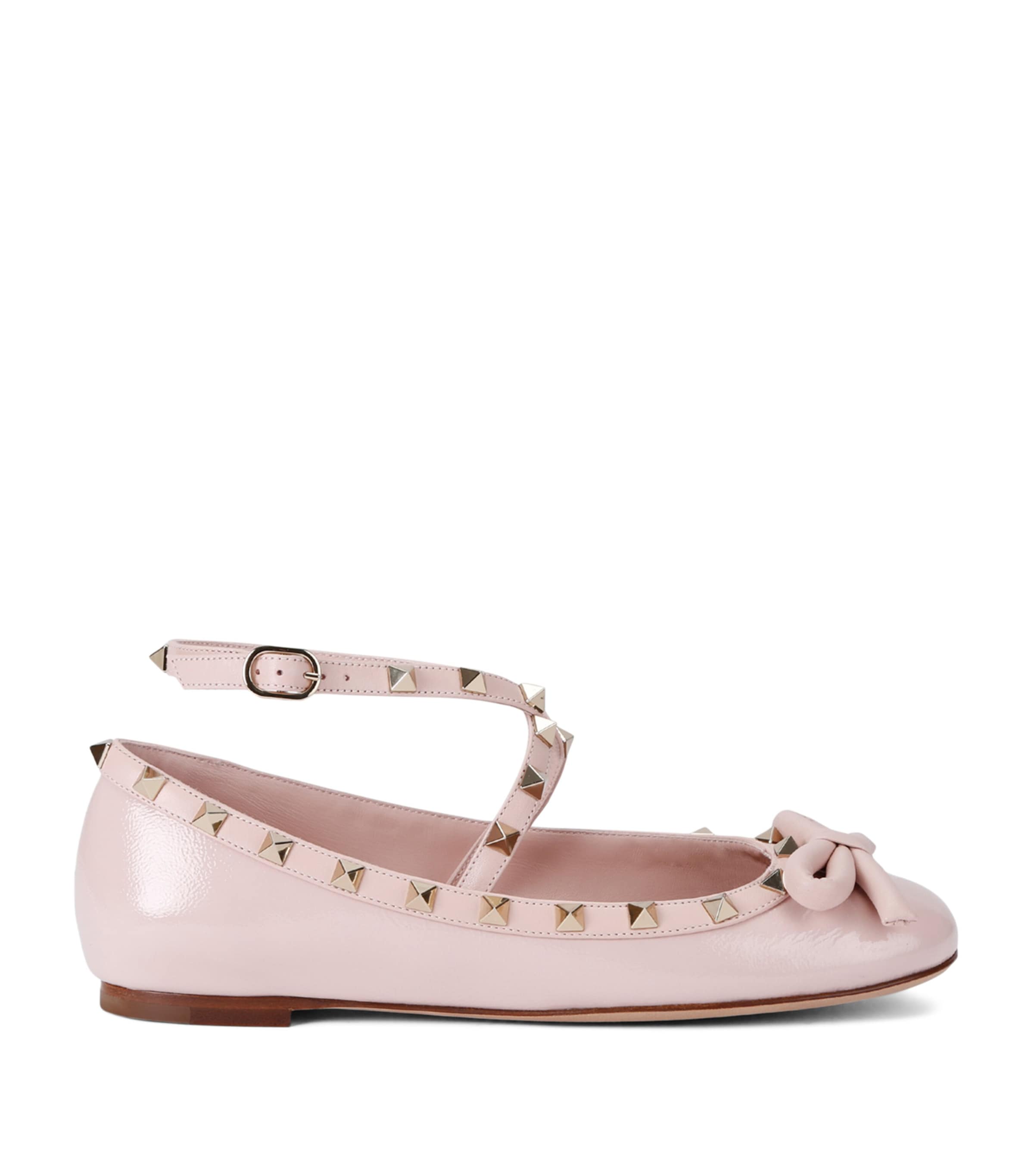 Valentino Garavani Leather Rockstud Ballet Flats In Nude