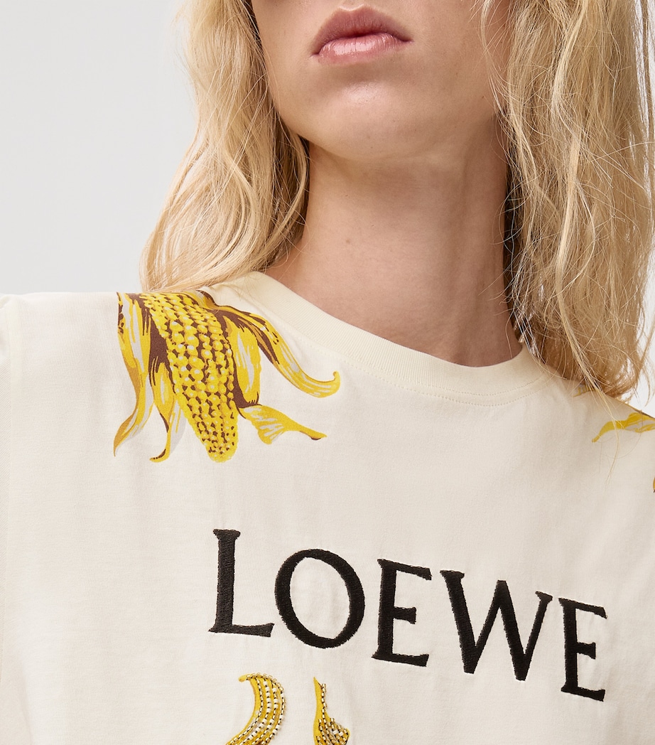 LOEWE Womens x Paula’s Ibiza Cotton-Blend Logo T-Shirt Ecru Image 5
