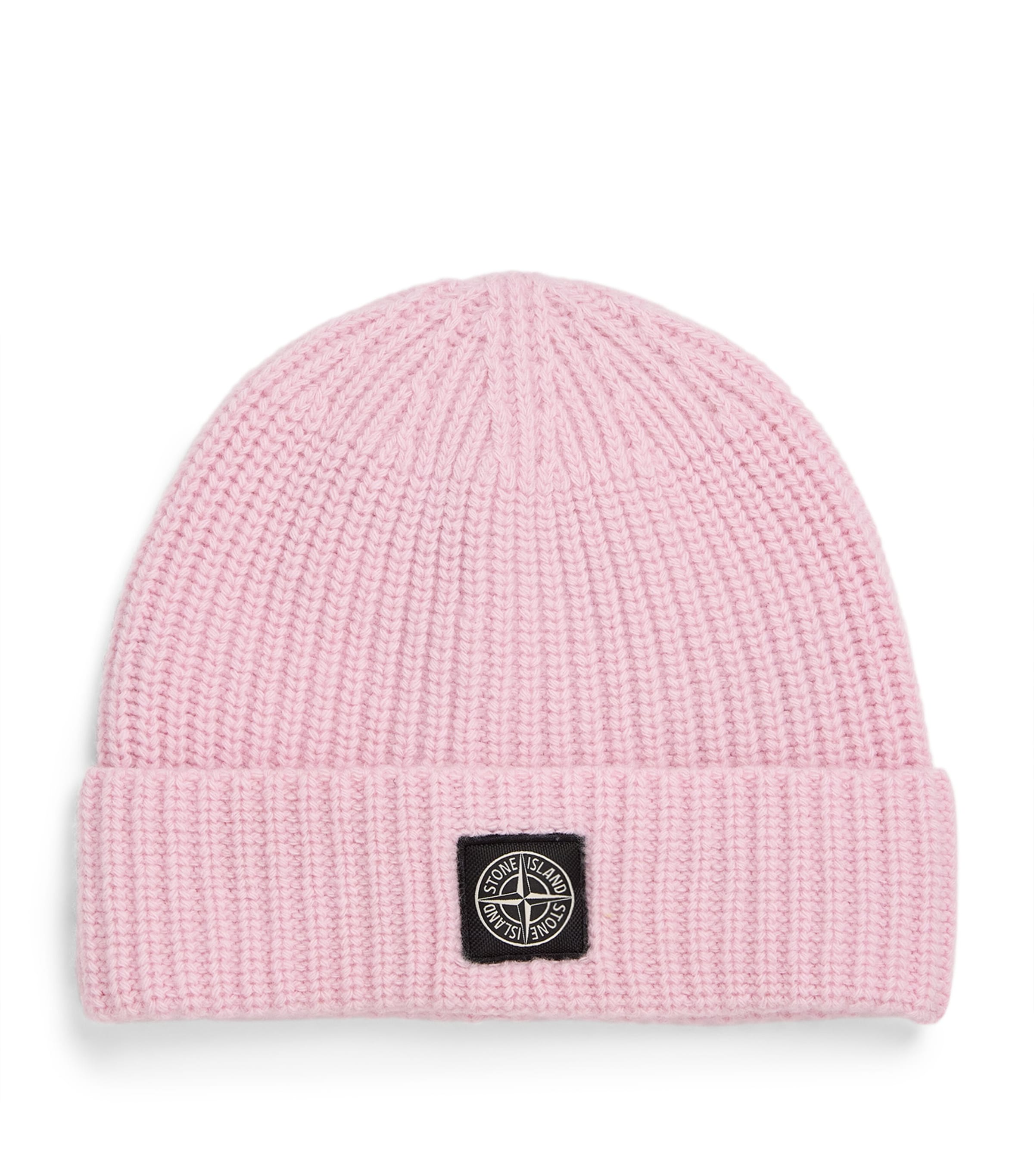Stone Island Virgin Wool Ribbed Beanie In Pink