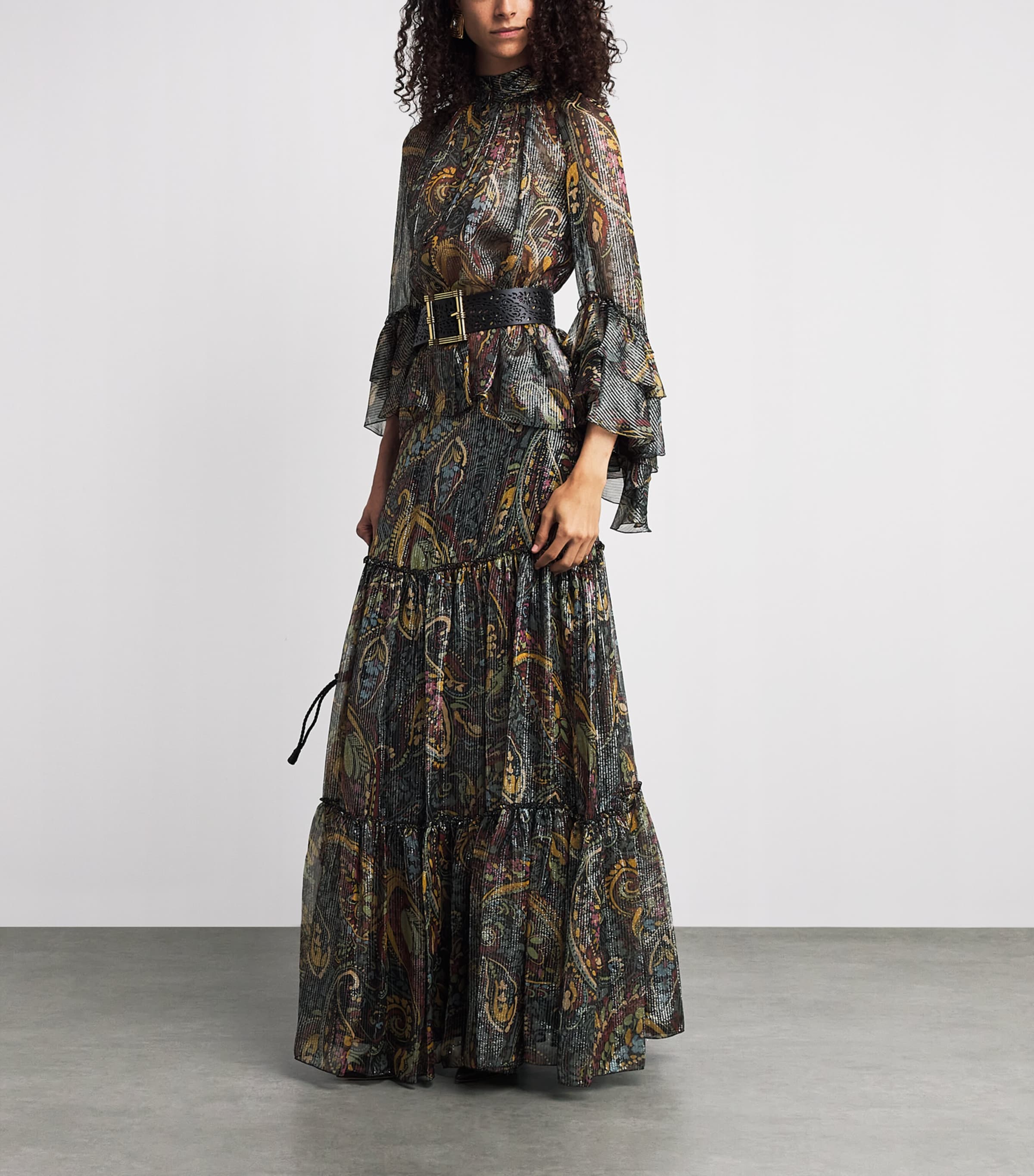 Etro Womens Silk-Blend Paisley Maxi Skirt Print/black Bs Image 2