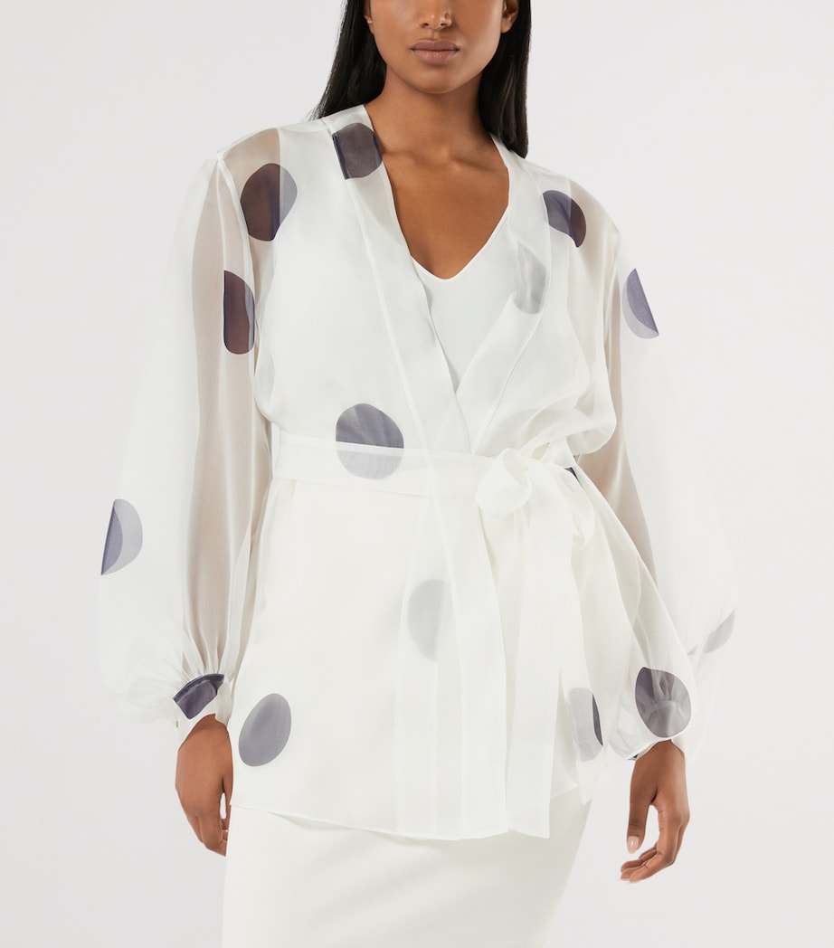Marina Rinaldi Womens Silk Polka Dot Blouse Ivory Image 2