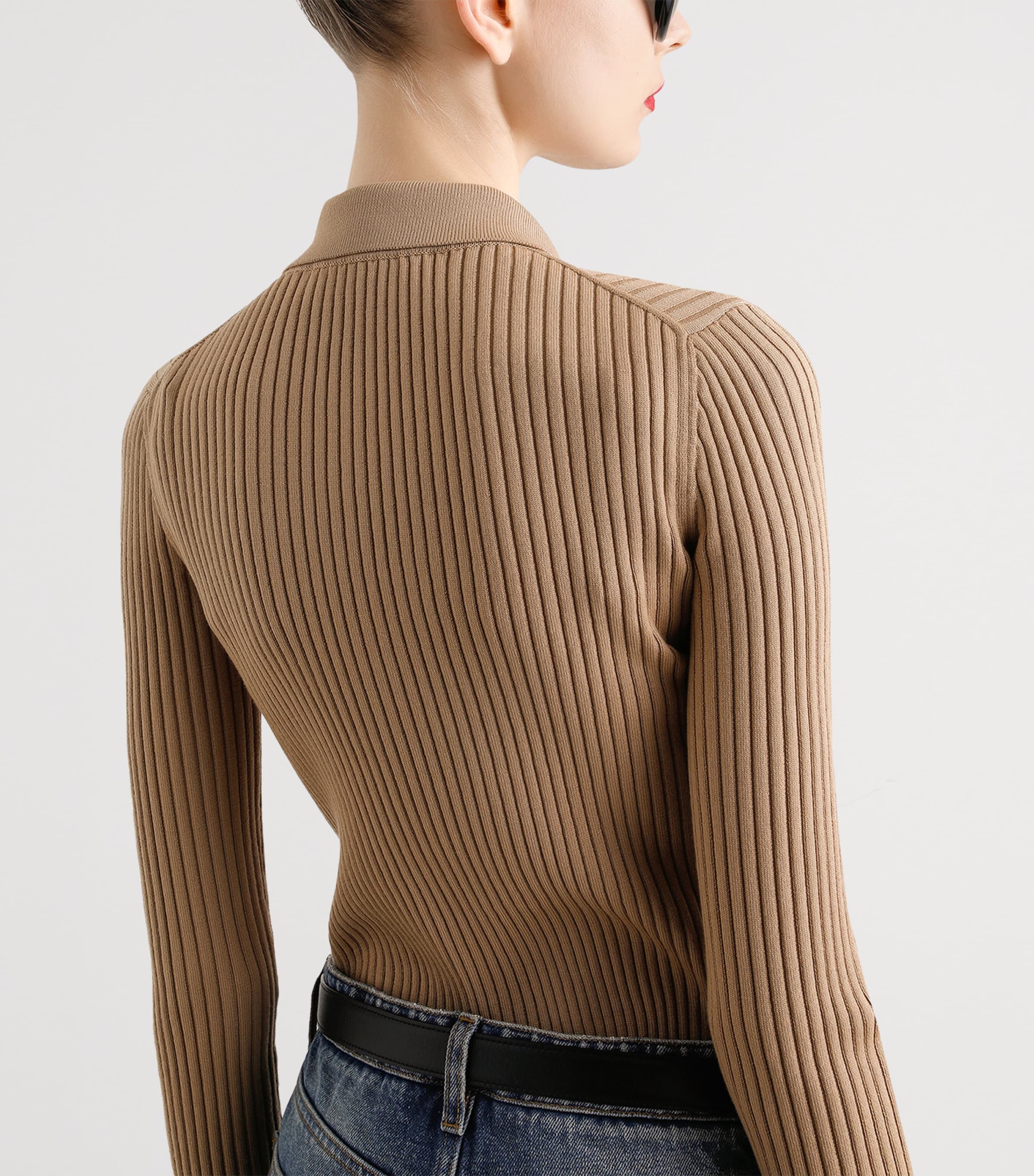 Virgin Wool-Blend Polo Sweater M2366-MEDIUM BEIGE Image 2