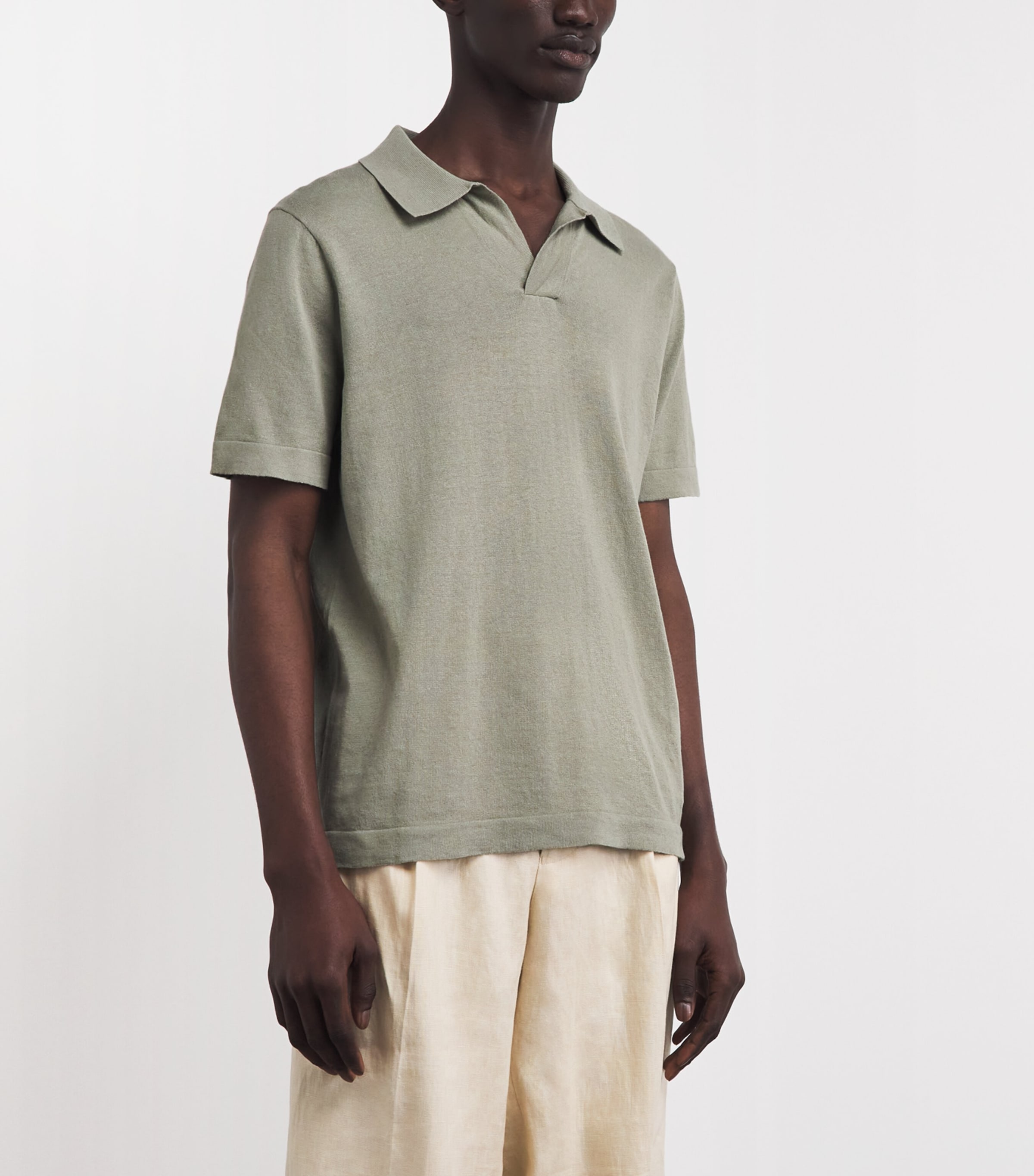 NN.07 Mens Cotton-Linen Ryan Polo Shirt Sage Green Image 4