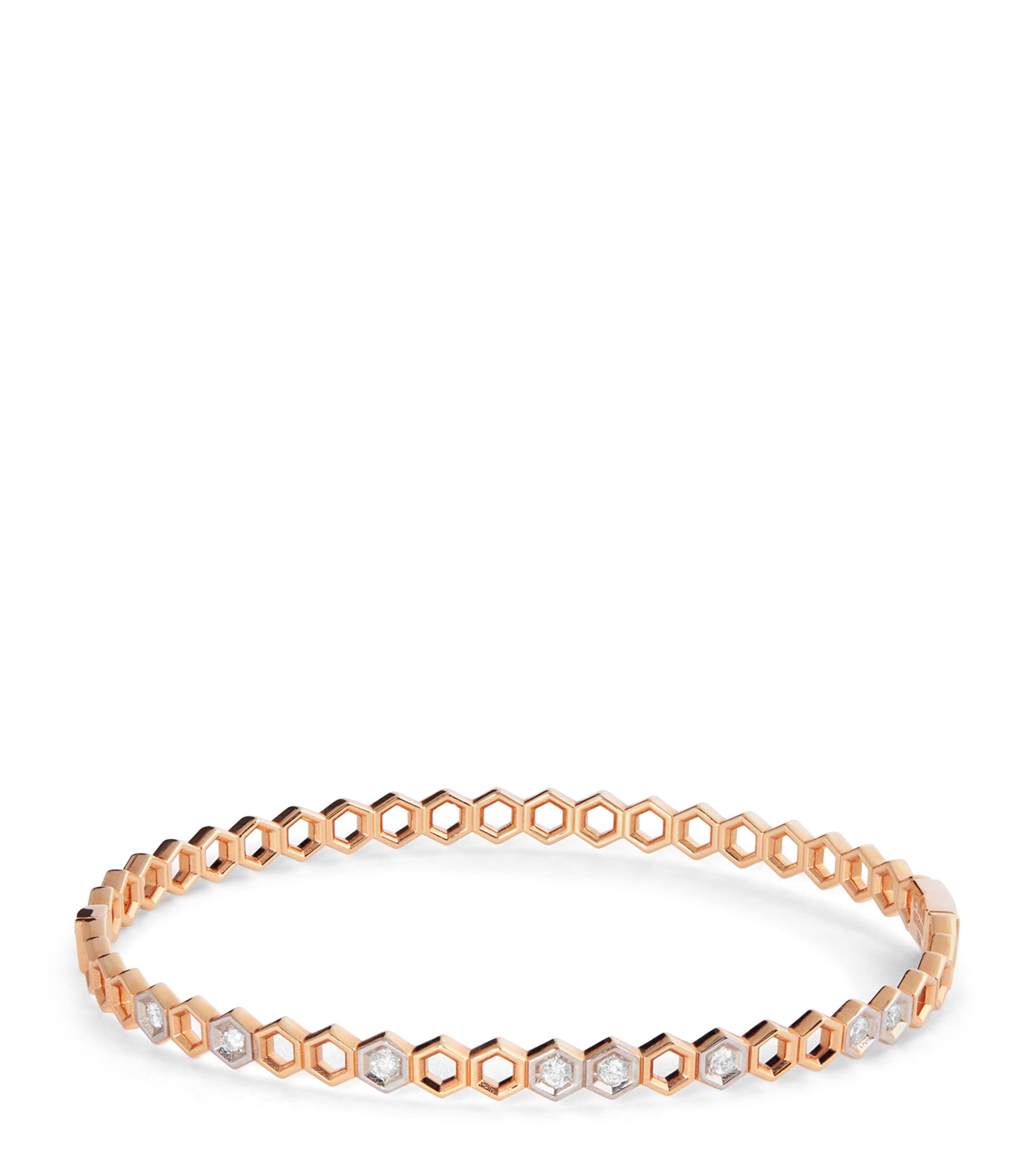 Bee Goddess Rose Gold And Diamond Honeycomb Bangle