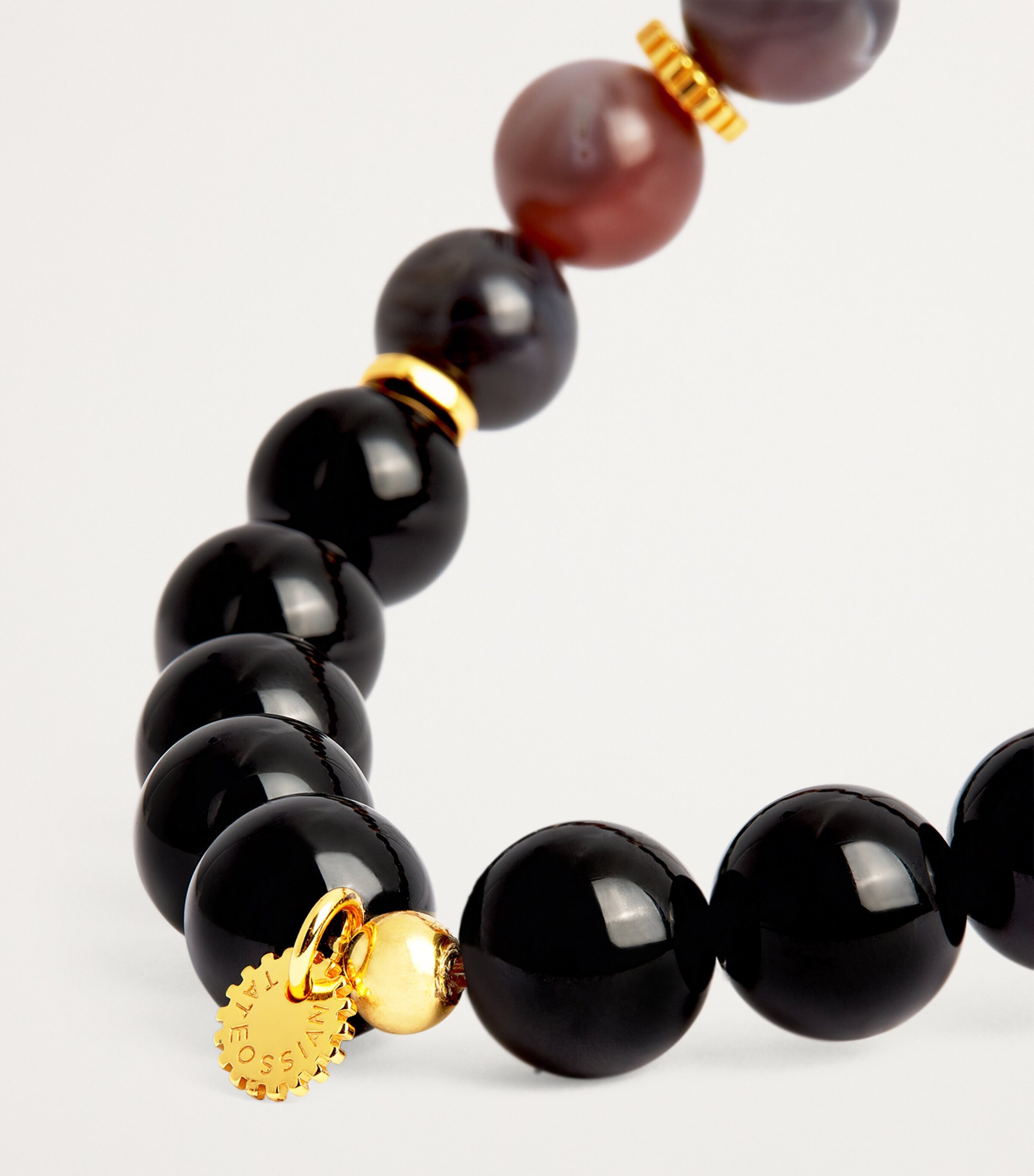 Tateossian Botswana Agate and Gold-Plated Beaded Bracelet Black Image 4