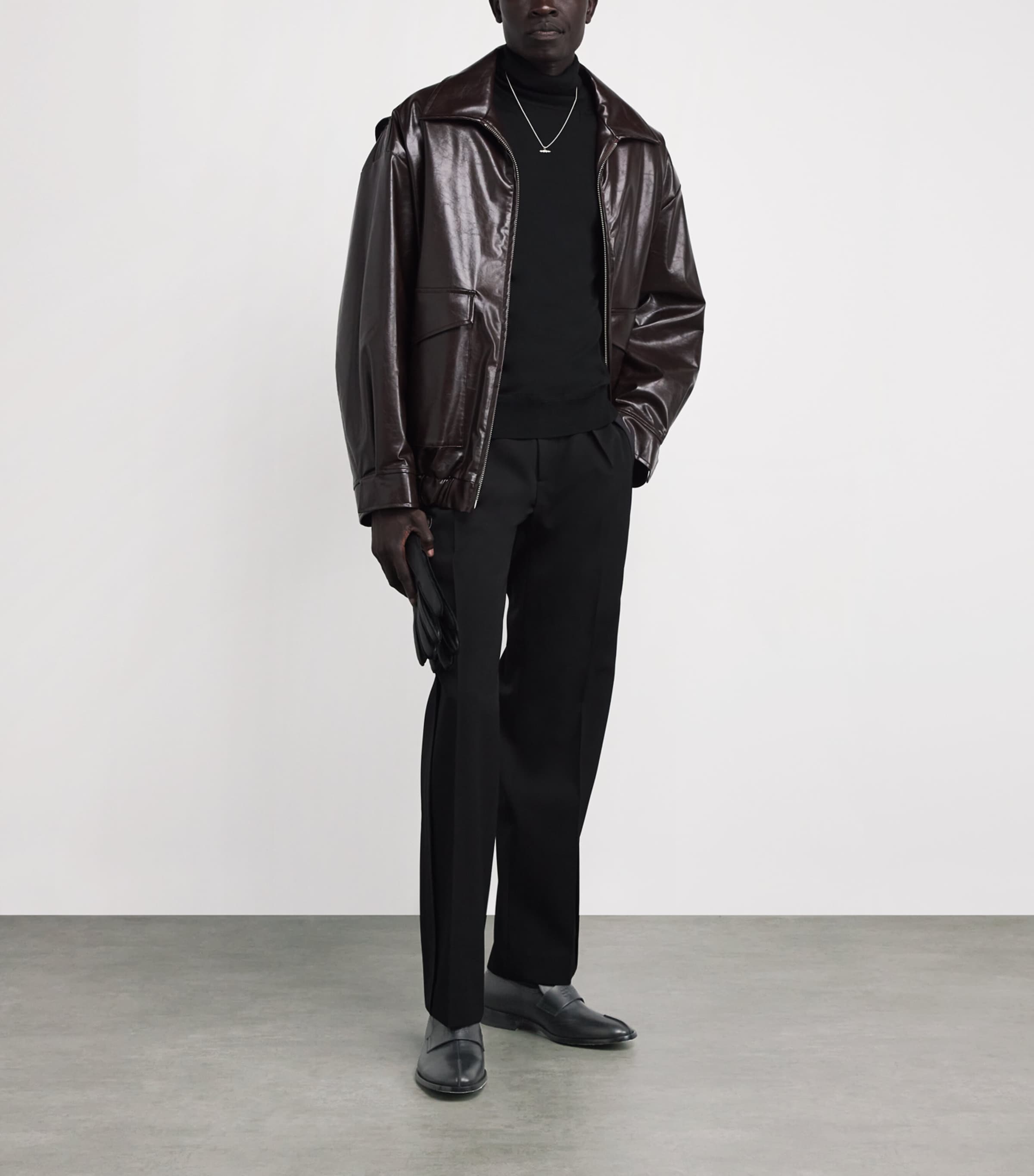 Leather Debossed Logo Loafers T8013 - BLACK Image 2