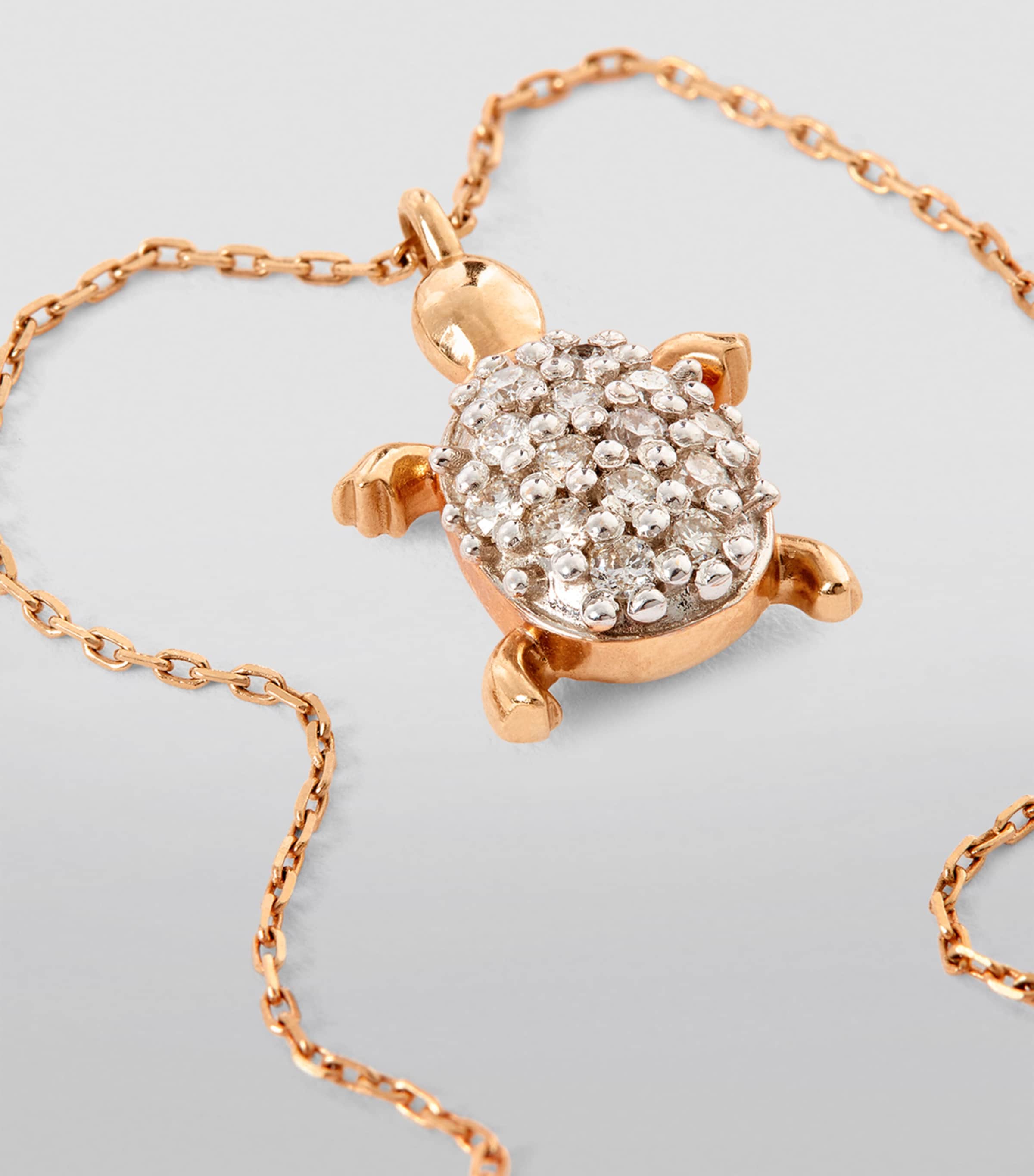 Rose Gold and Diamond Happy Turtle Necklace WHITE Image 6