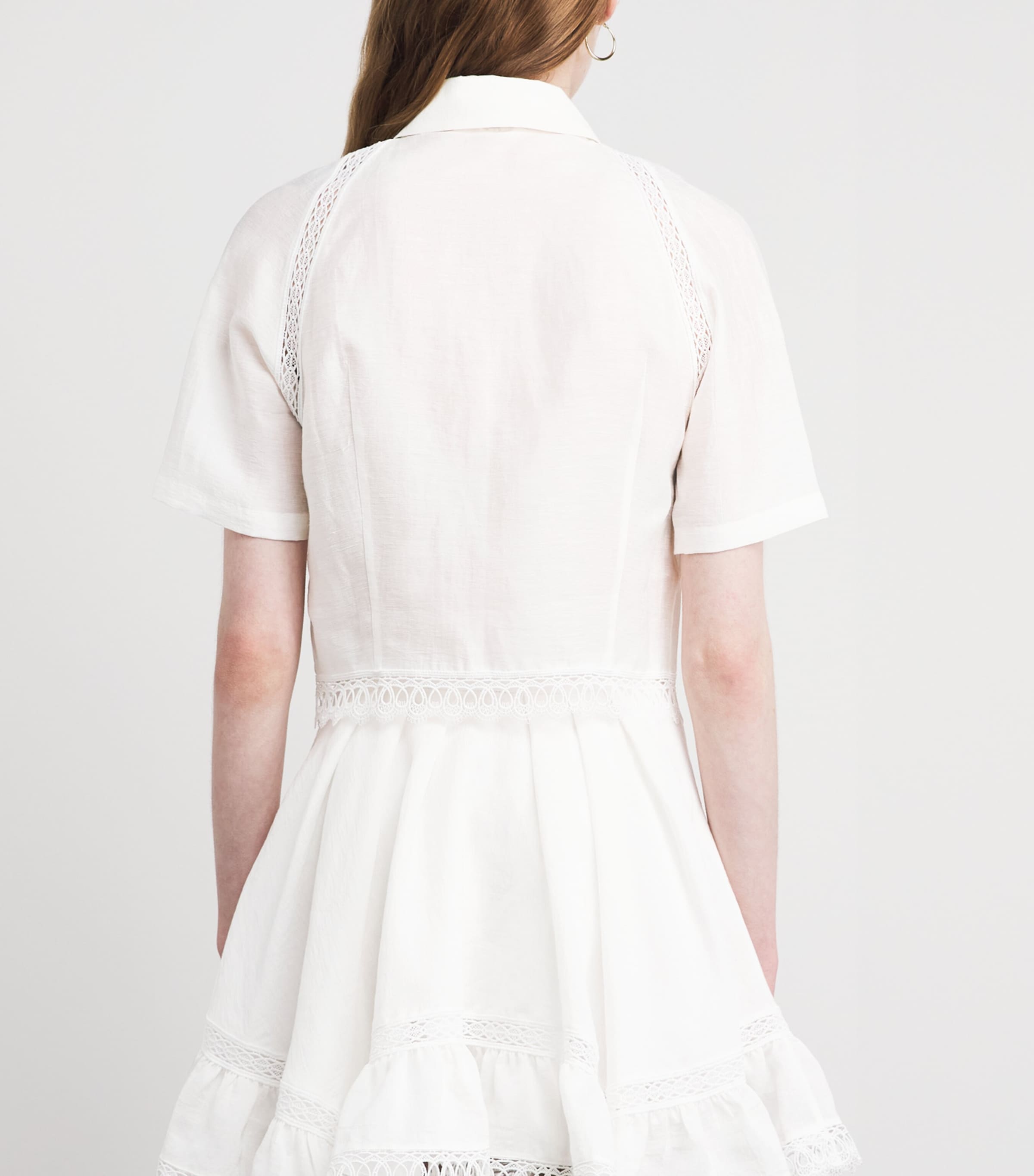 Claudie Pierlot Womens Lace-Trim Cropped Shirt Ecru Image 5
