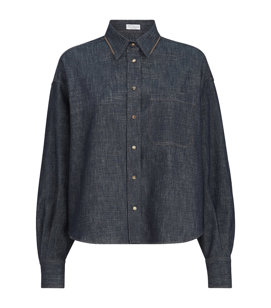 Brunello Cucinelli Womens Monili-Trim Denim Shirt Blu/silver Image 1