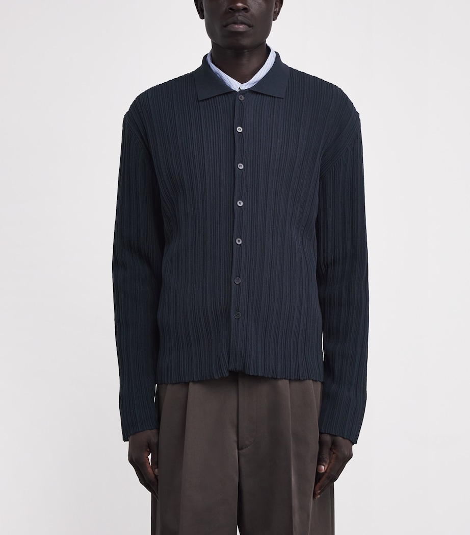 Cotton-Blend Ribbed Polo Cardigan NAVY Image 4