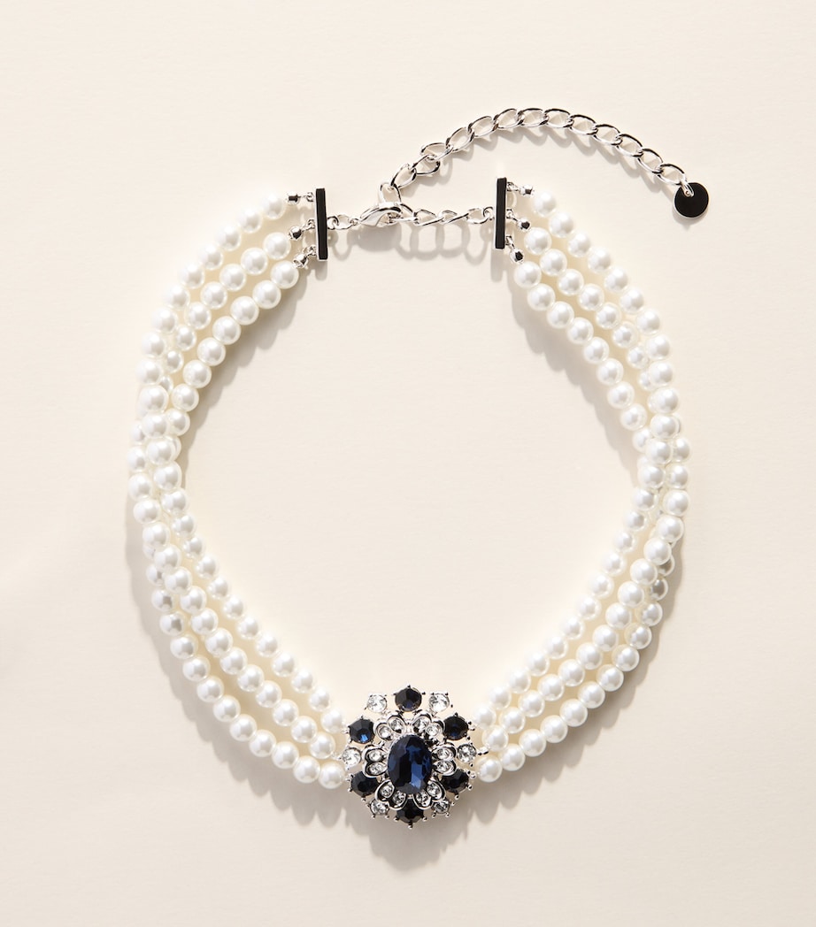 Self-Portrait Faux Pearl and Crystal-Embellished Choker Necklace Blue Image 1