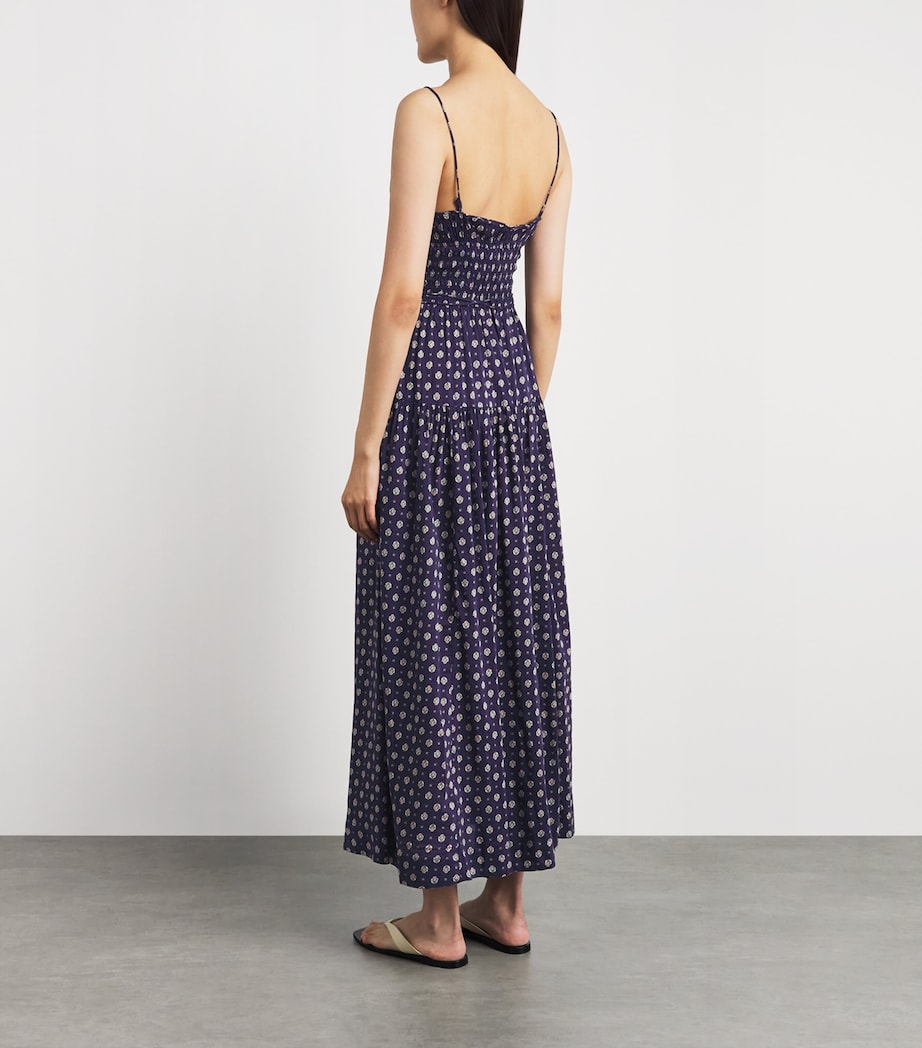 DÔEN Womens Cotton-Silk Safia Midi Dress Navy Cadiz Foulard Image 4