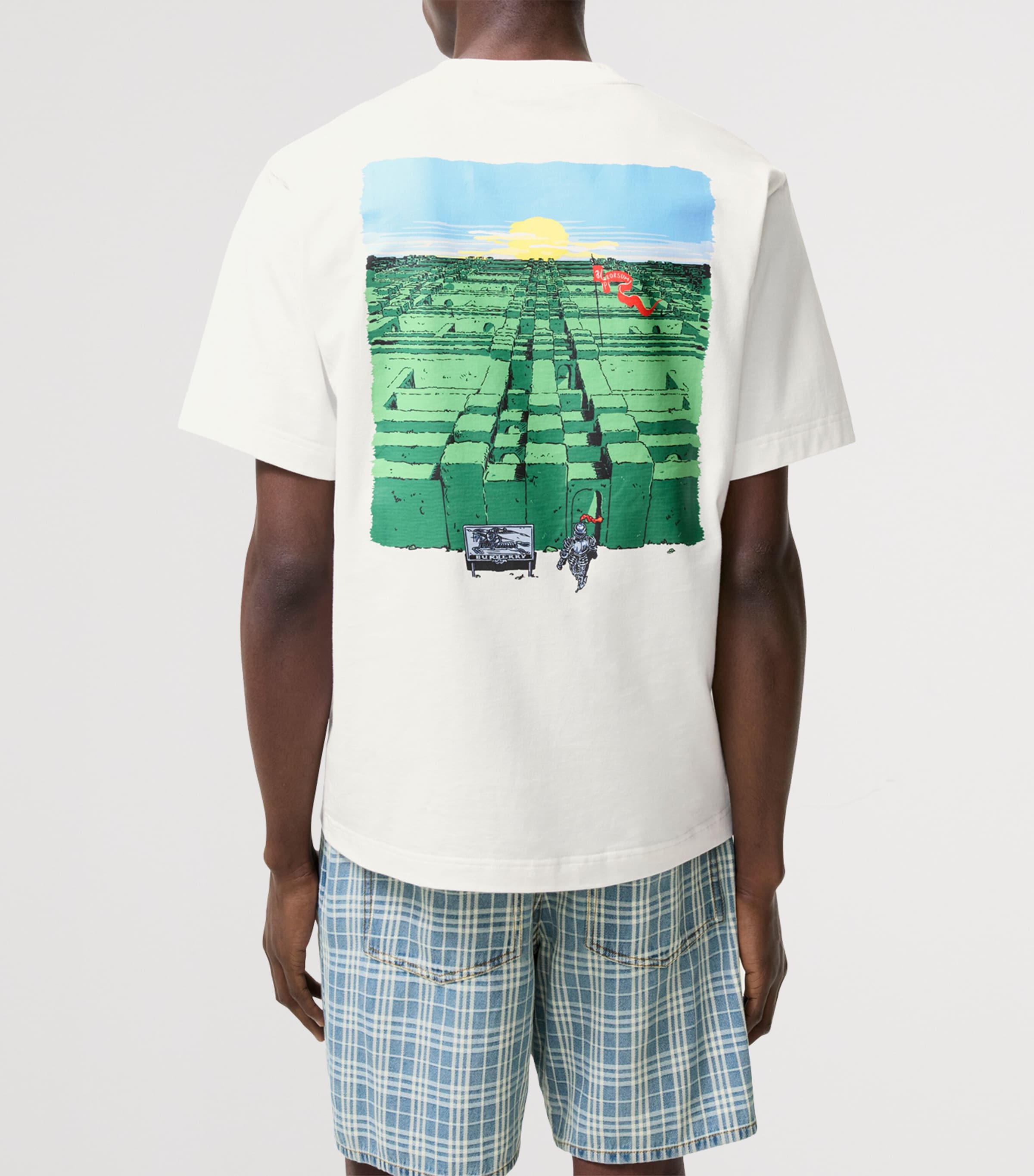 Burberry Mens Cotton Maze Print T-Shirt Chalk Image 3