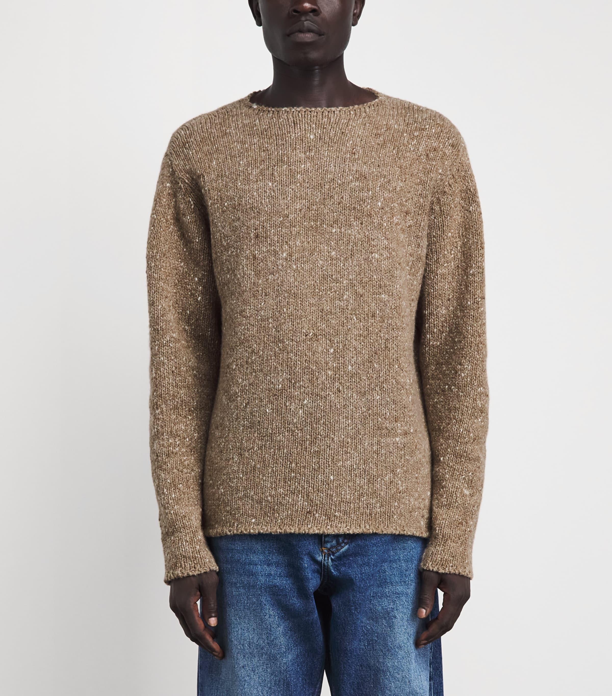 Auralee Mens Wool Tweed Sweater Top Brown Image 4