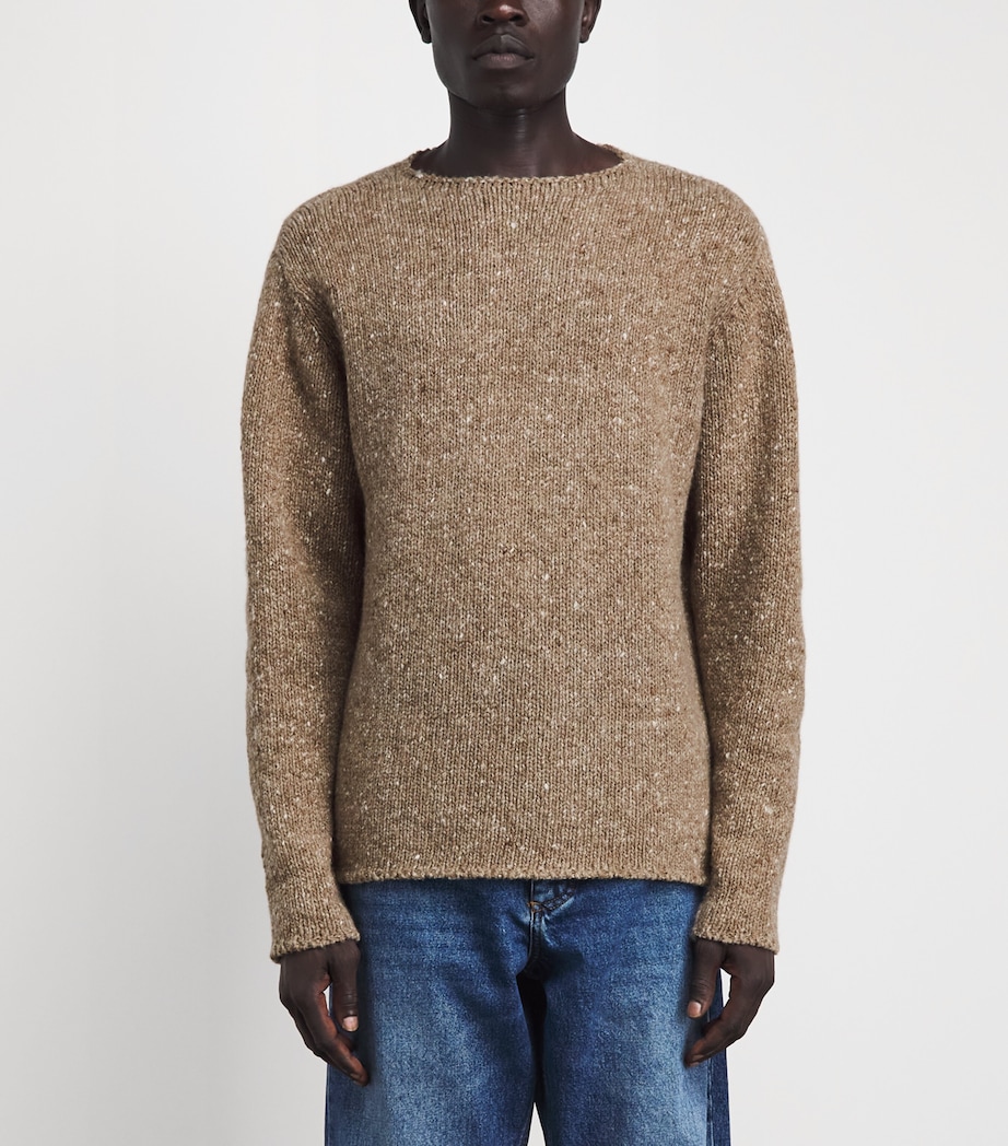 Auralee Mens Wool Tweed Sweater Top Brown Image 4