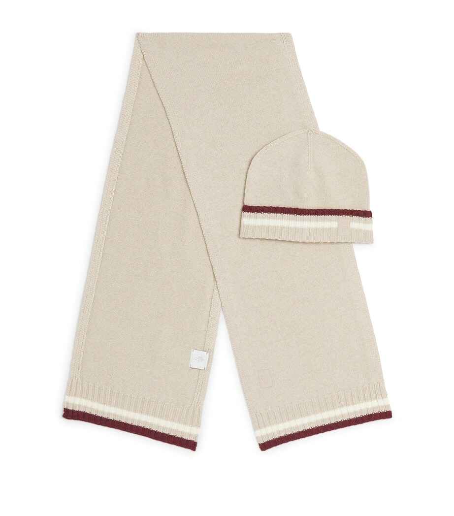 Virgin Wool Scarf and Beanie Set 873BDBEIGE MED/BORDO Image 1