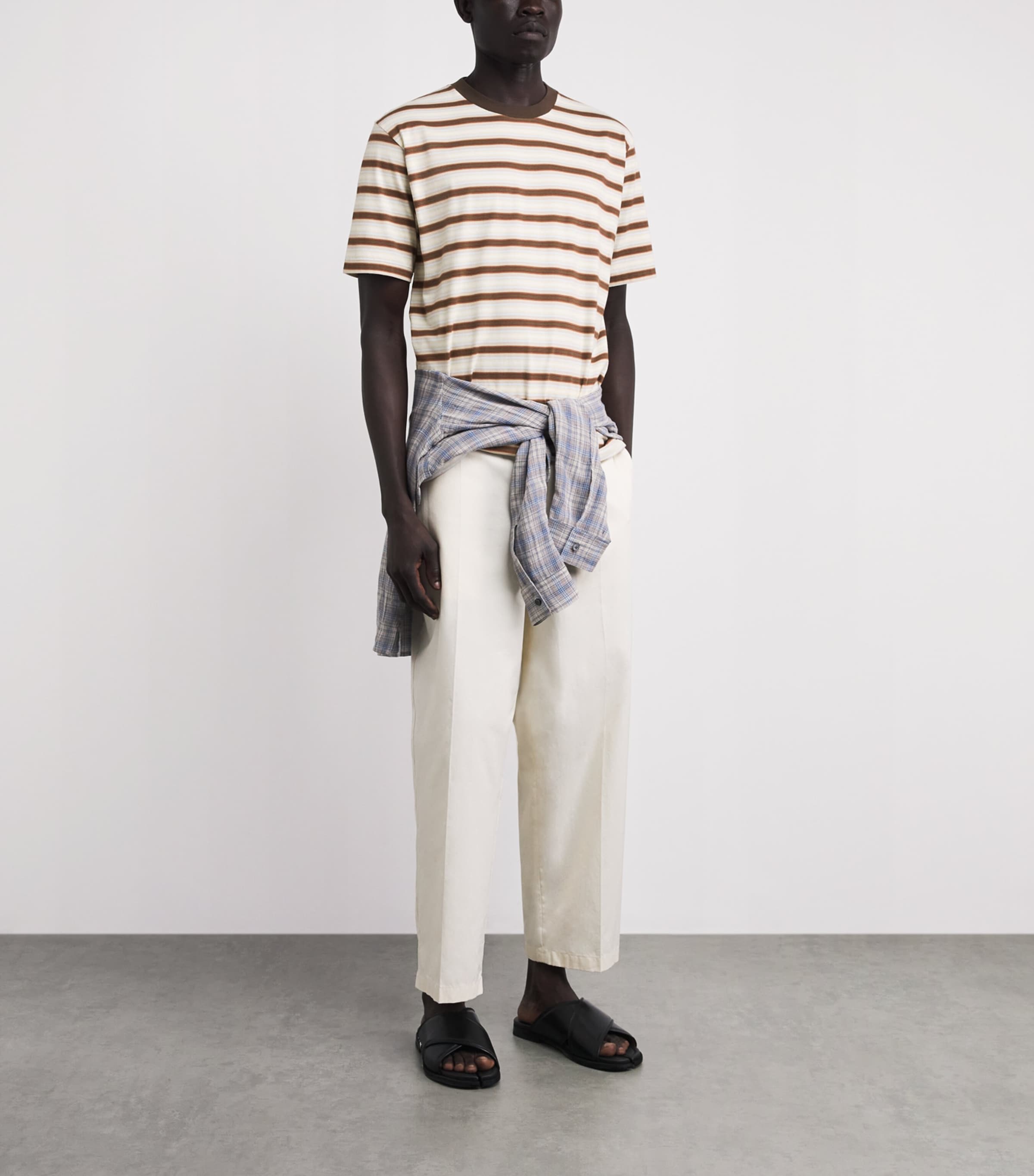 Auralee Mens Cotton Gradient Stripe T-Shirt Fade Brown Stripe Image 2