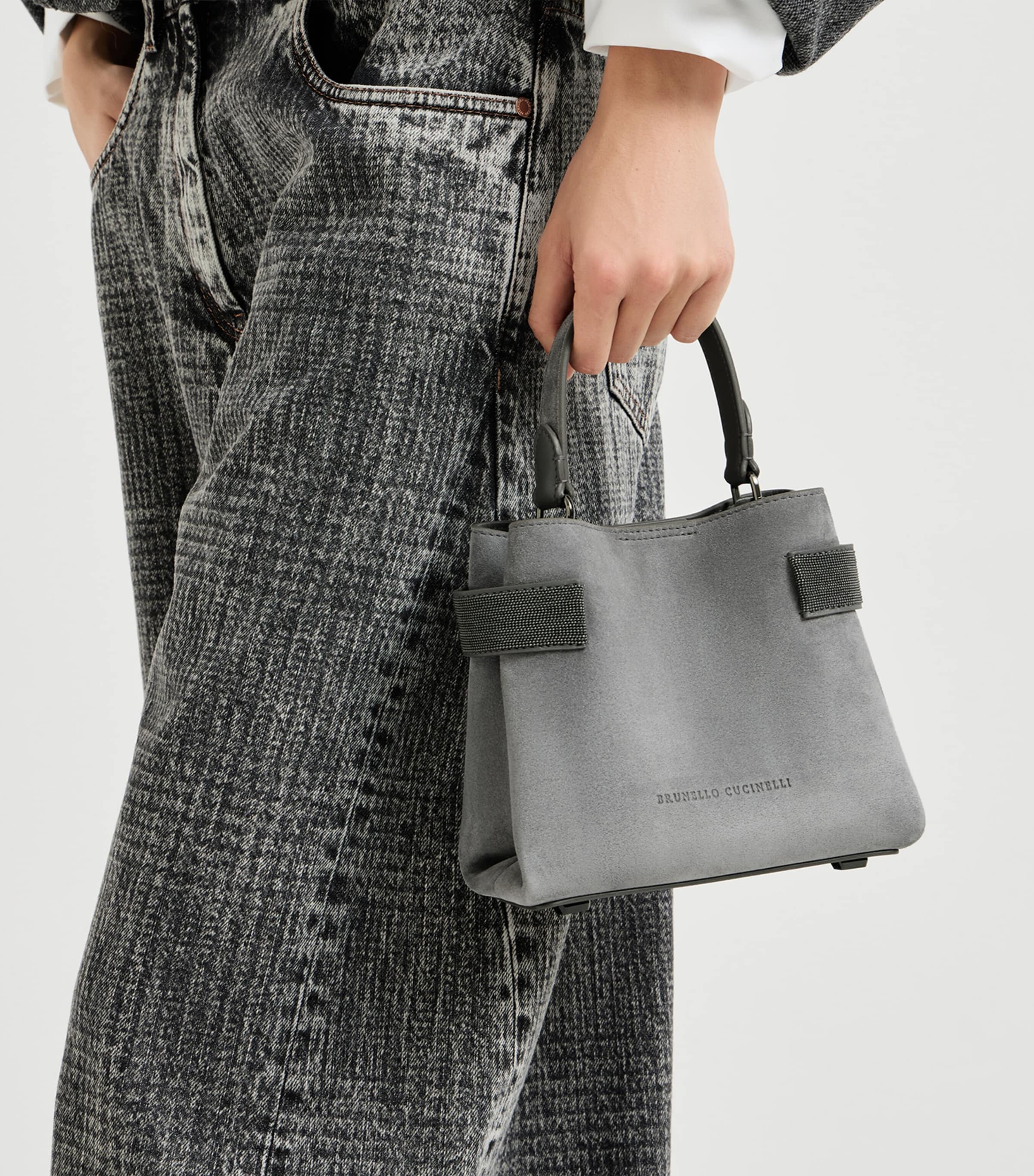 Brunello Cucinelli Small Suede Essence Top-Handle Bag Image 4