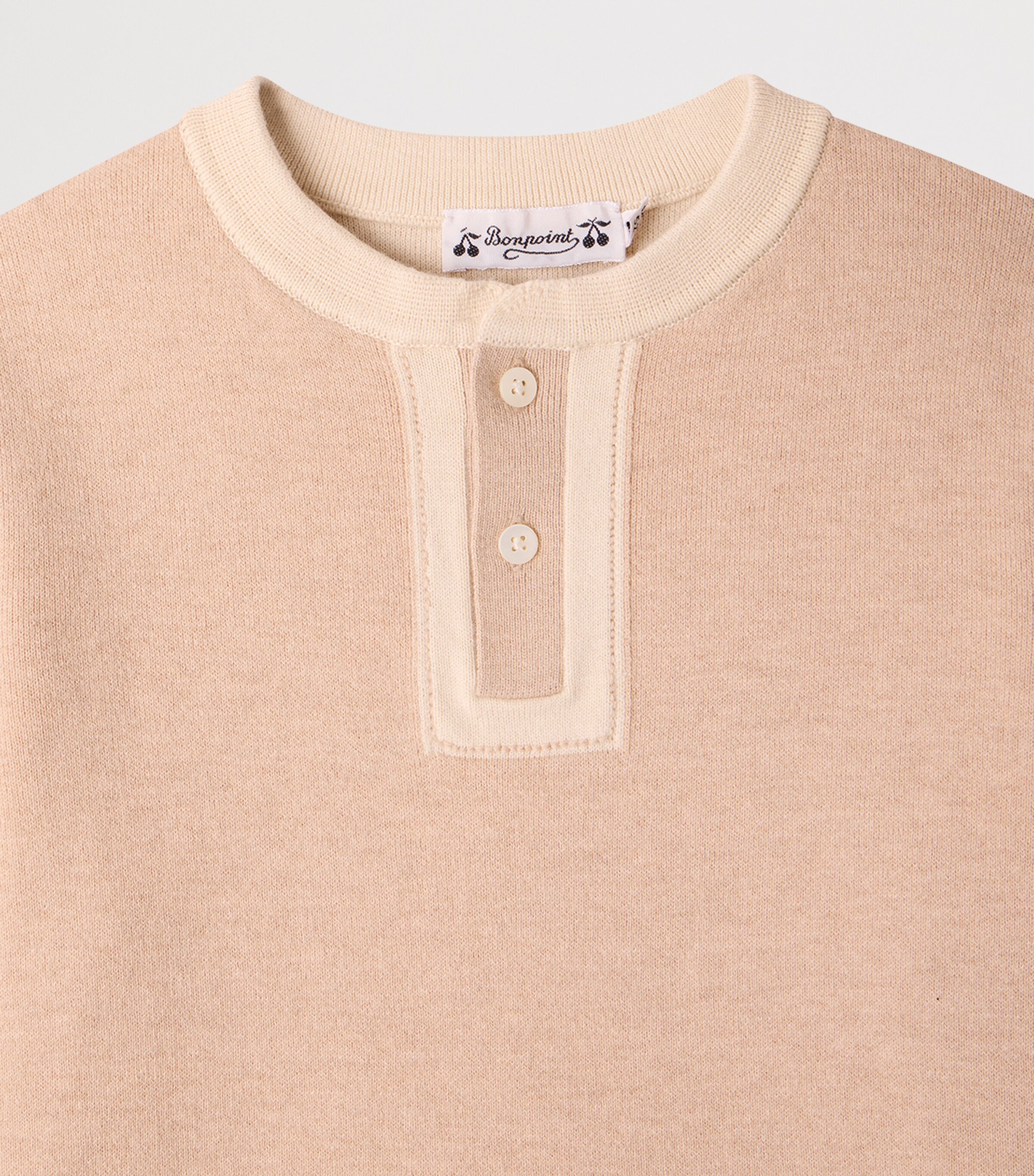 Bonpoint Cotton-Blend Henley Sweater (4-8 Years) Beige Chine Image 3