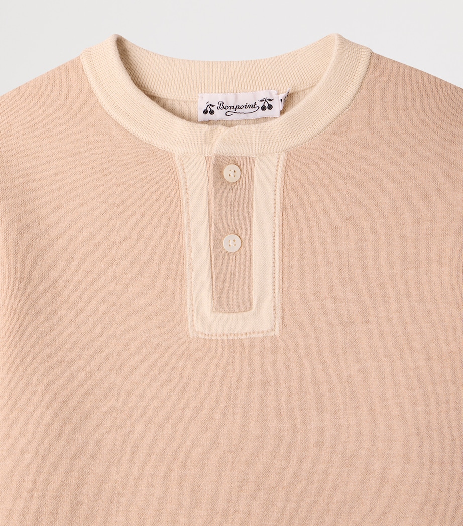 Bonpoint Cotton-Blend Henley Sweater (4-8 Years) Beige Chine Image 3