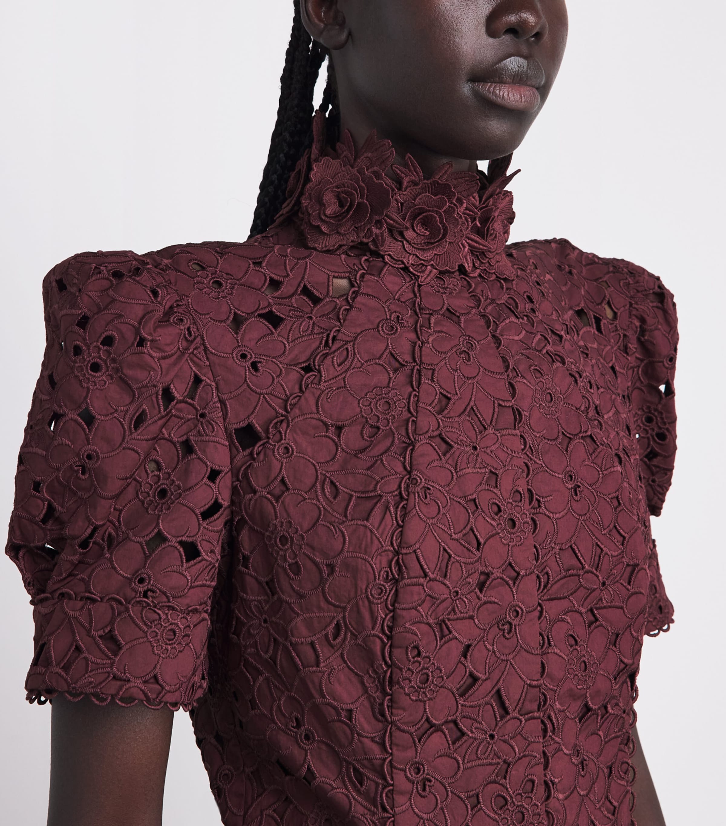 Rebecca Vallance Womens Cotton Broderie Anglaise Kitsu Midi Dress Merlot Image 3