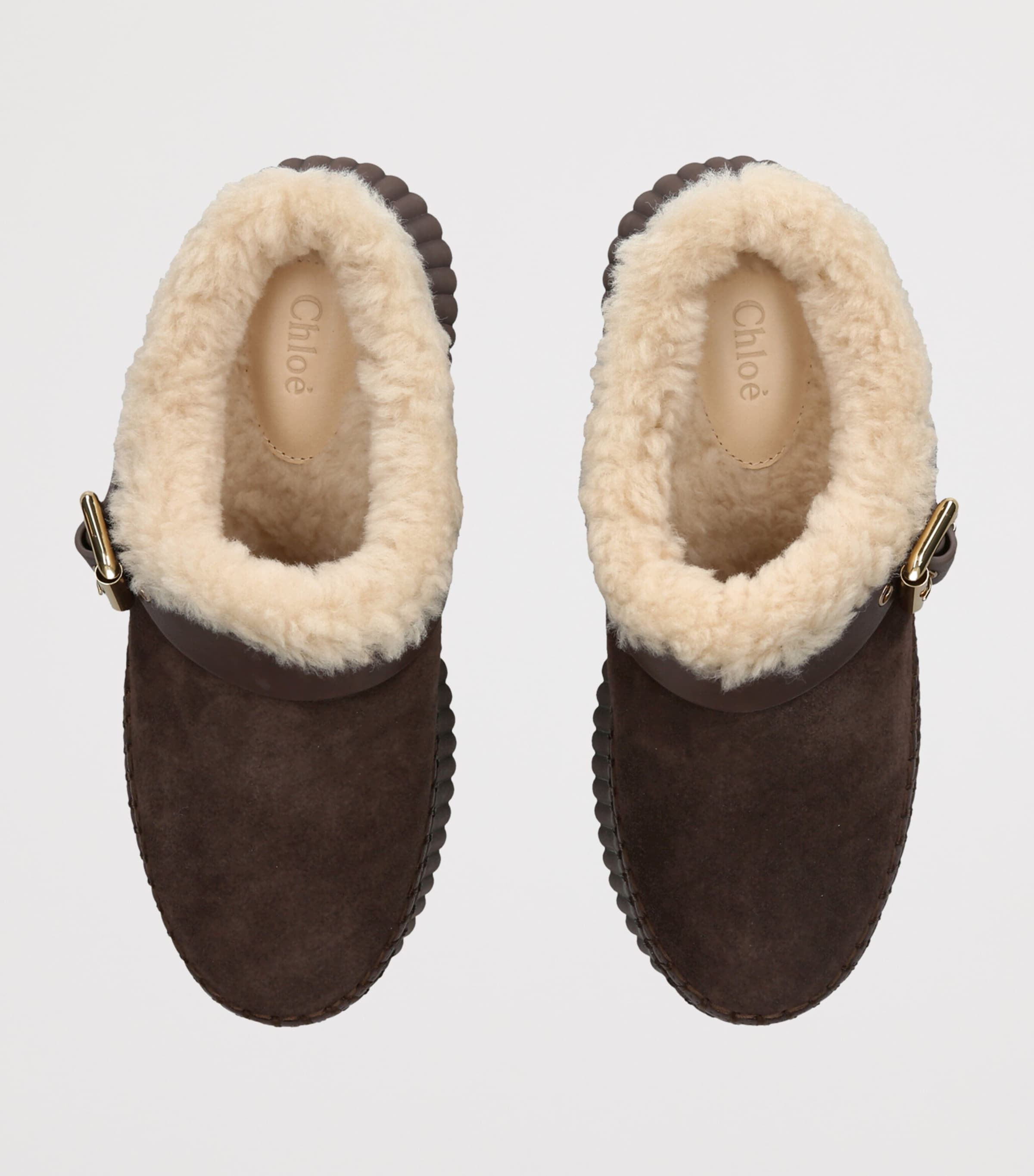 Chloé Suede-Shearling Nama Wedge Mules 90 Dark Brown Image 3