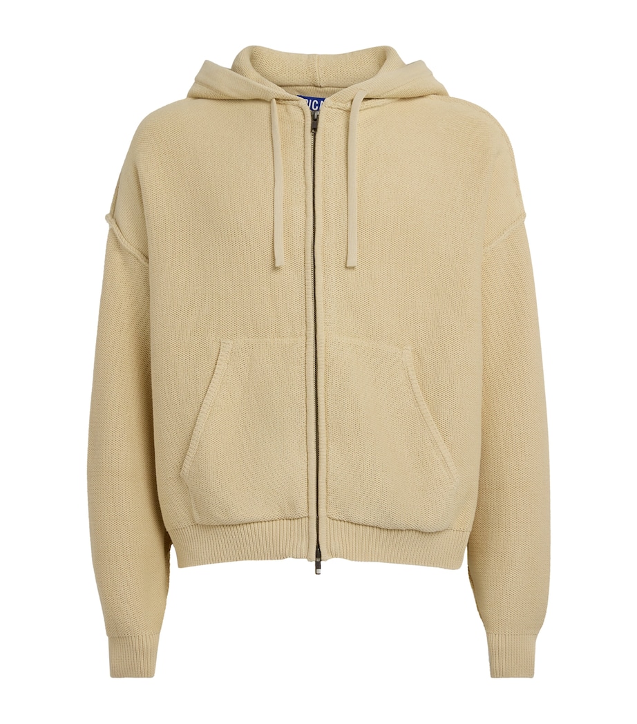 Picante Mens Knitted Reverse-Seam Senna Zip-Up Hoodie Sand Image 1